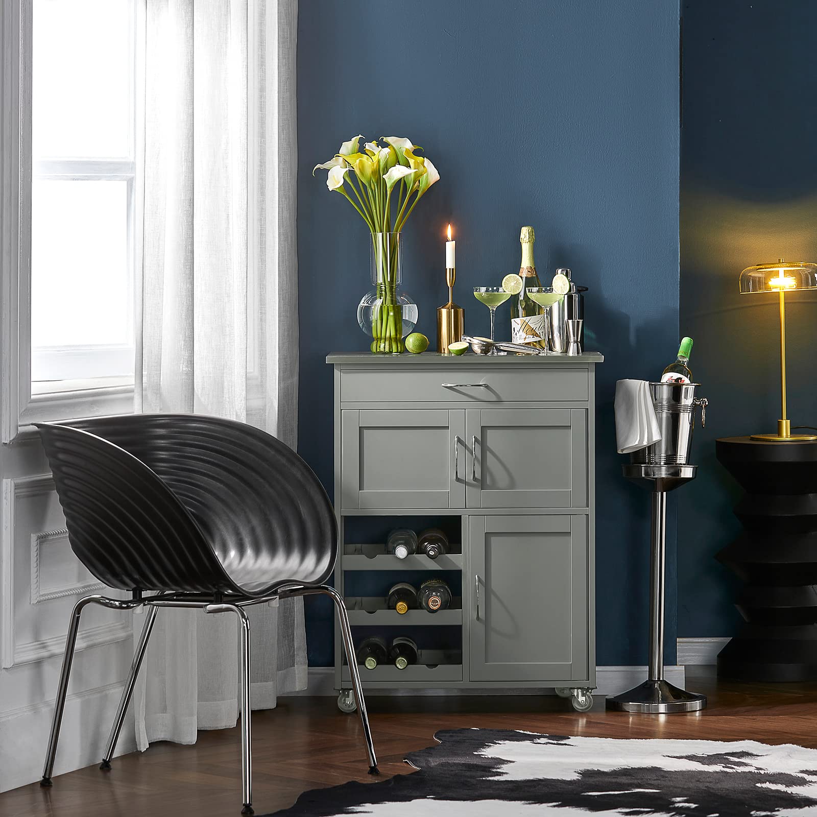 SoBuy Mobile Cucina Salvaspazio con Ruote Carrello Cucina con Cassetti e Portabottiglie, Mobiletto Credenza credenza cucina per Cucina o Sala da Pranzo, Grigio Chiaro 67x86x38cm FKW45-HG