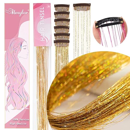 Vista 50 de Paquete de 12 extensiones de cabello de oropel rosa con purpurina de 20 pulgadas, extensiones de cabello de oropel rosa con purpurina, extensiones