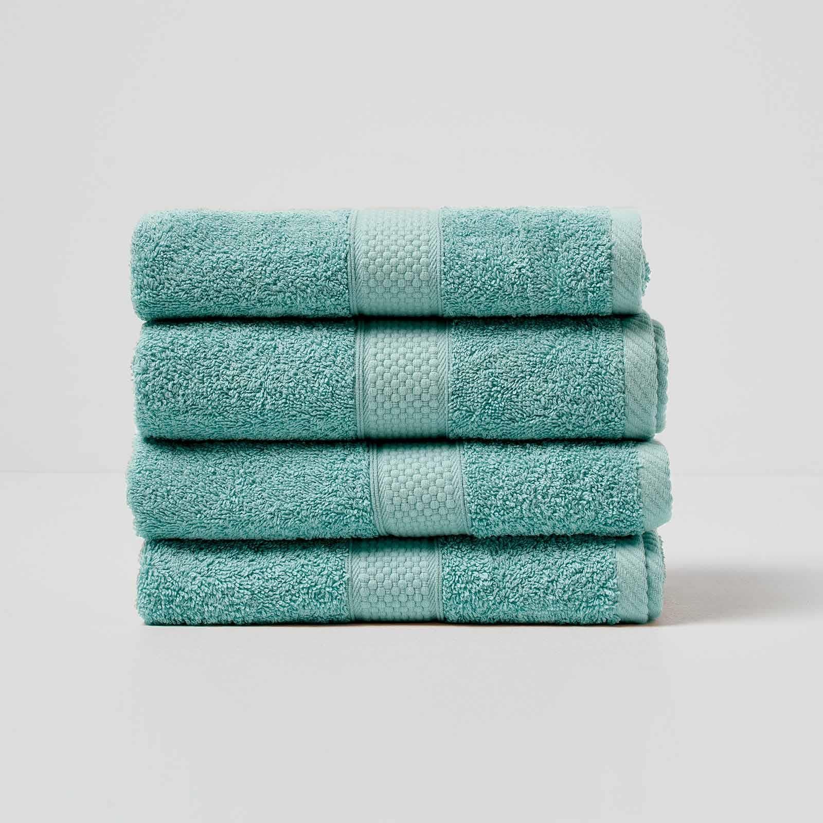 HOMESCAPES Sea Green Turkish Cotton Set of 4 Hand Towels Super Soft Thick & Absorbent 500 GSM Towel Heavy Weight for everyday Luxury