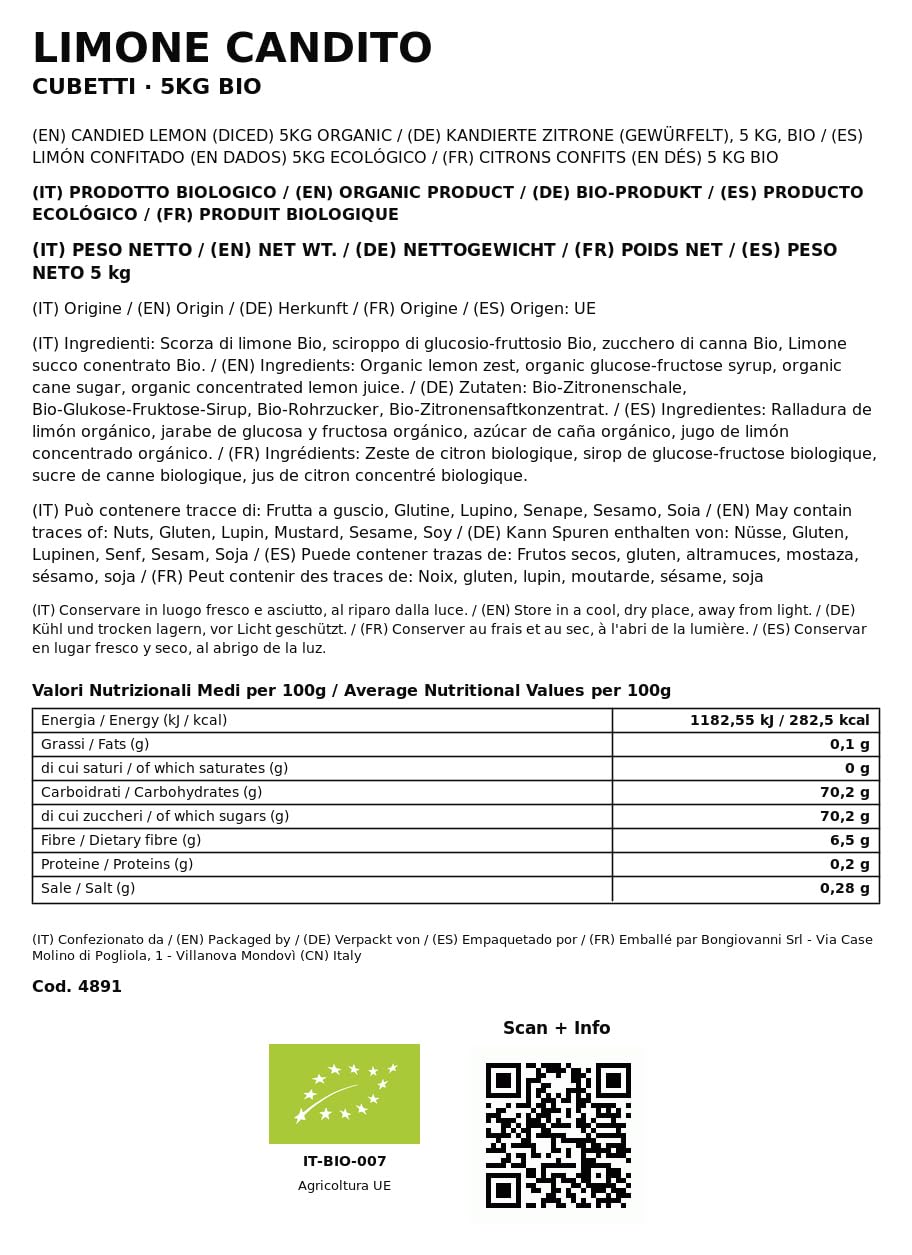 BONGIOVANNI FARINE E BONTA' NATURALI Limone candito (cubetti) 5Kg BIO