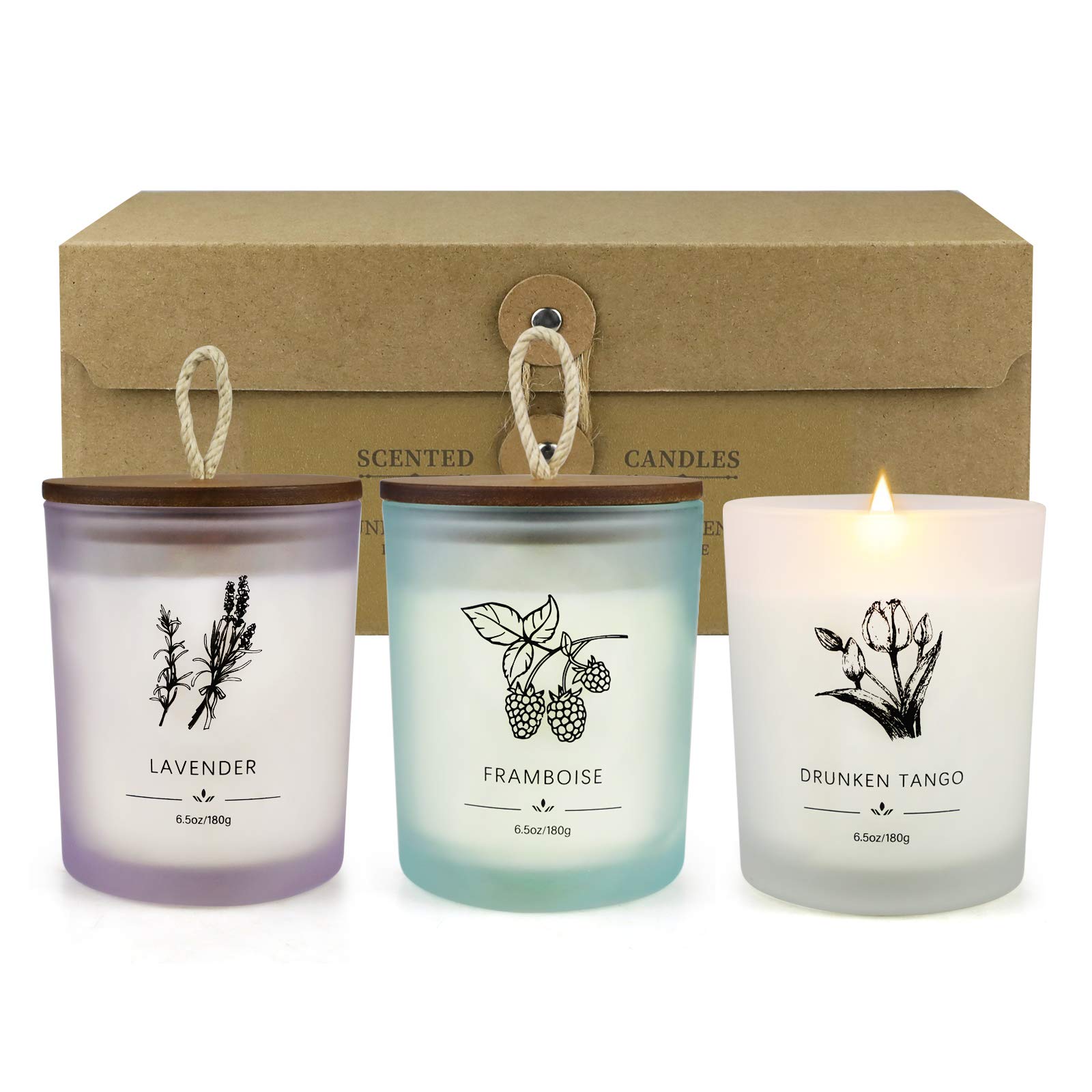 Bougie Parfumées, Lot de 3 Bougie Parfumées Cadeau Pour Femme, 180g /6,5oz Durée de combustion 35-40 heures, Grand Pot de Bougies Parfumées à la lavande, Bougie Cadeau Pour Fête des pères, Mères, Noël