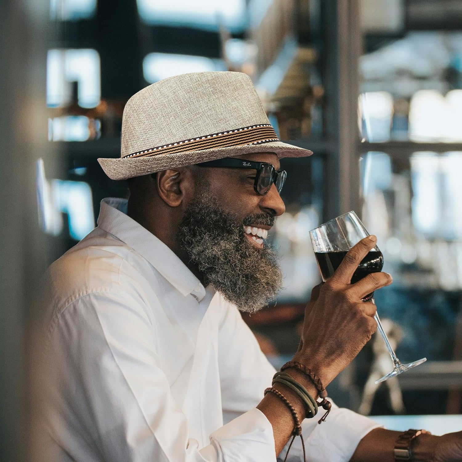 Lisianthus Fedora Hat for Men Panama Trilby Hat Short Brim Summer Sun Hat - Image 6