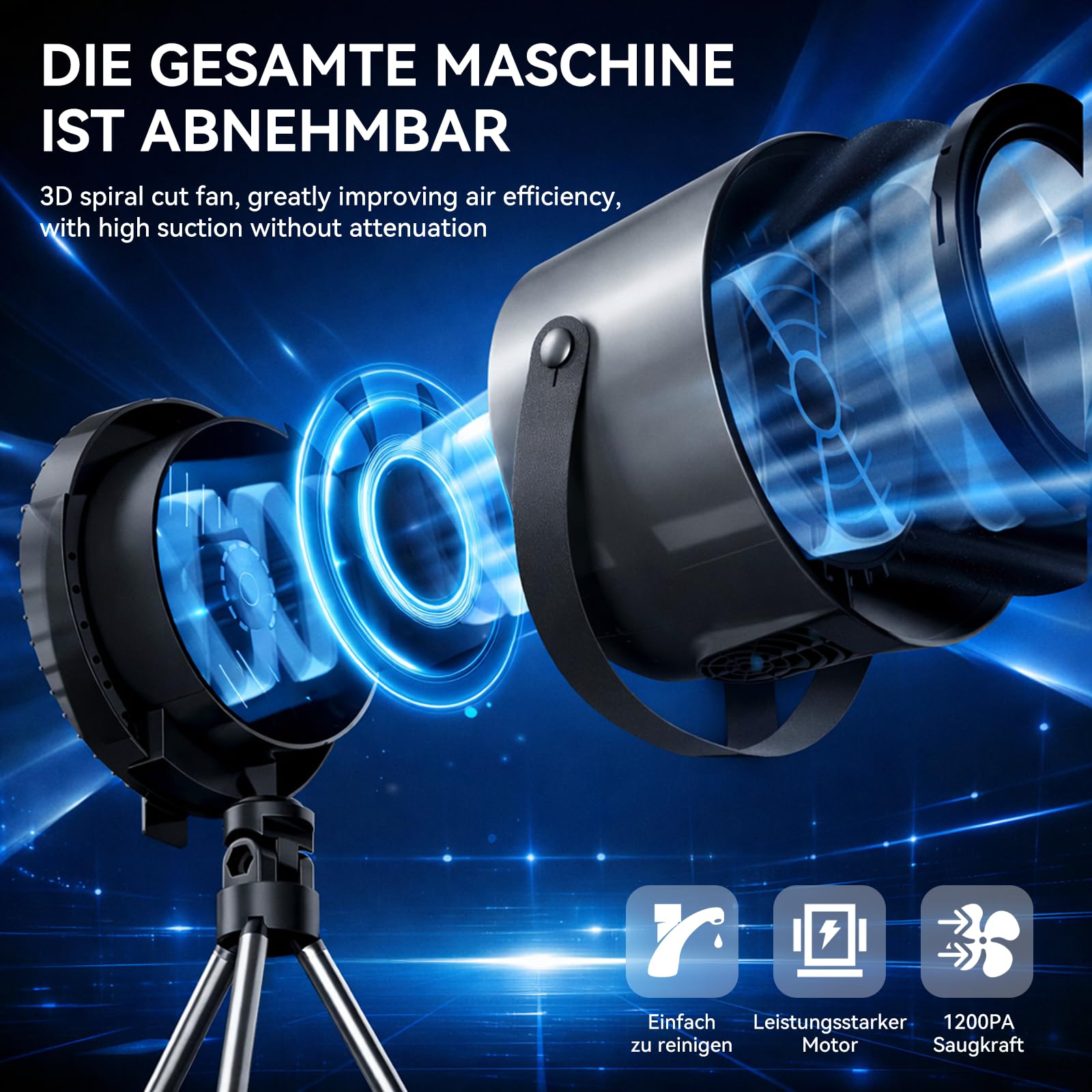 Mobile Dunstabzugshaube ohne Installation, tragbare Mini Abzugshaube mit abnehmbarem Stativ & Aufhängeseil, 3-stufig leise, ideal für Wohnung, RV, Camping, Outdoor, platzsparendes Küchenzubehör