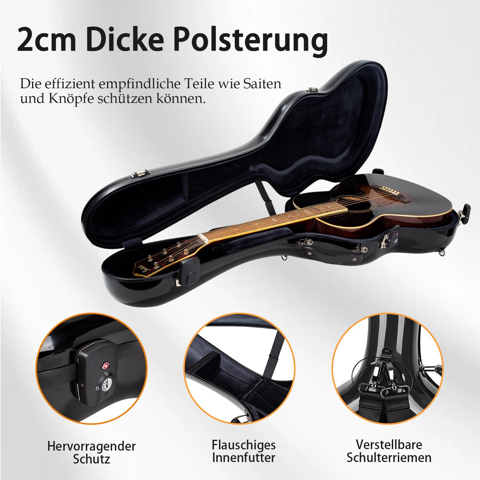 Custodia per chitarra acustica da 104 cm, colore nero