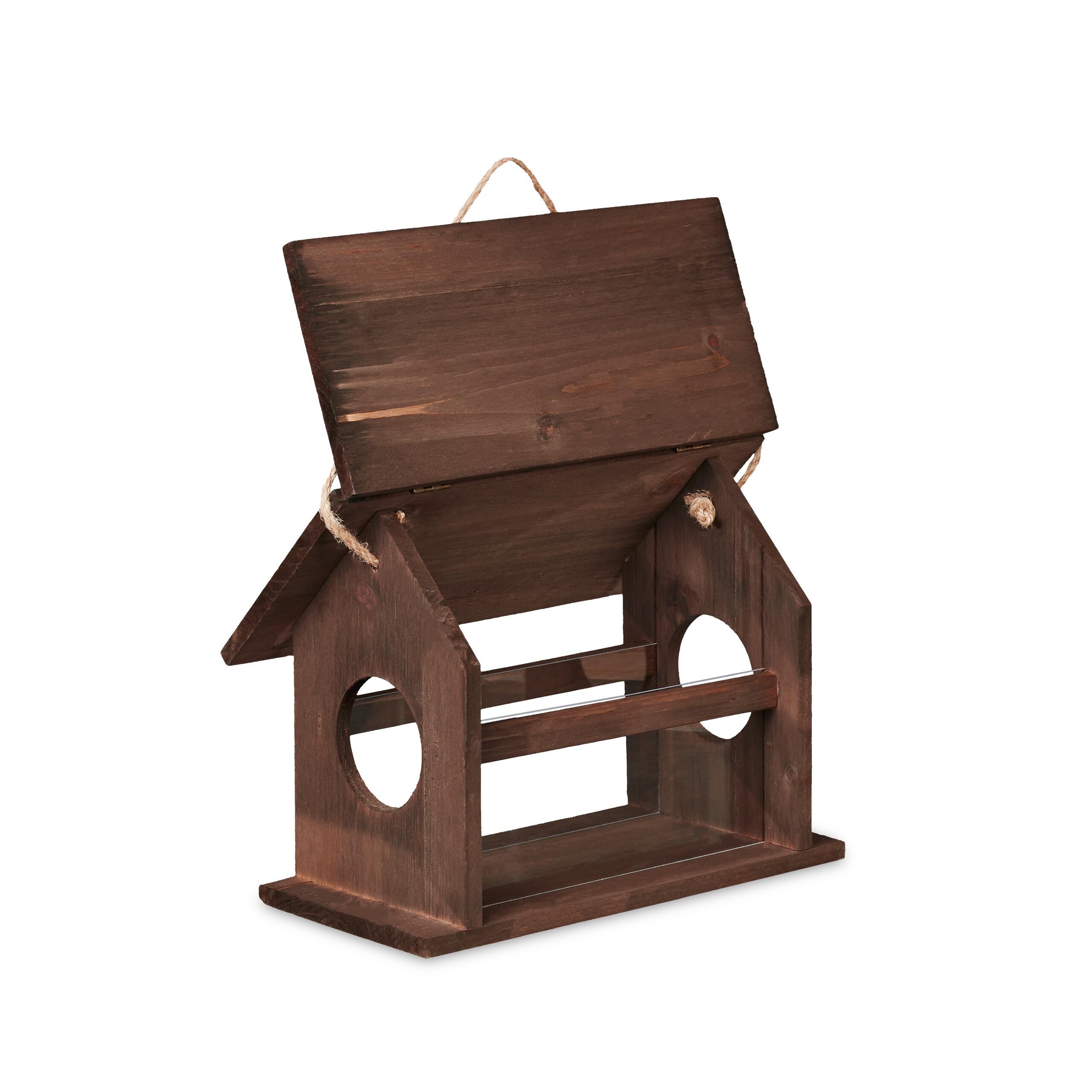 Relaxdays Mangeoire d'extérieur pour Oiseaux Sauvages, à Suspendre ou Poser, H x L x P : 24x30x21 cm, Marron foncé