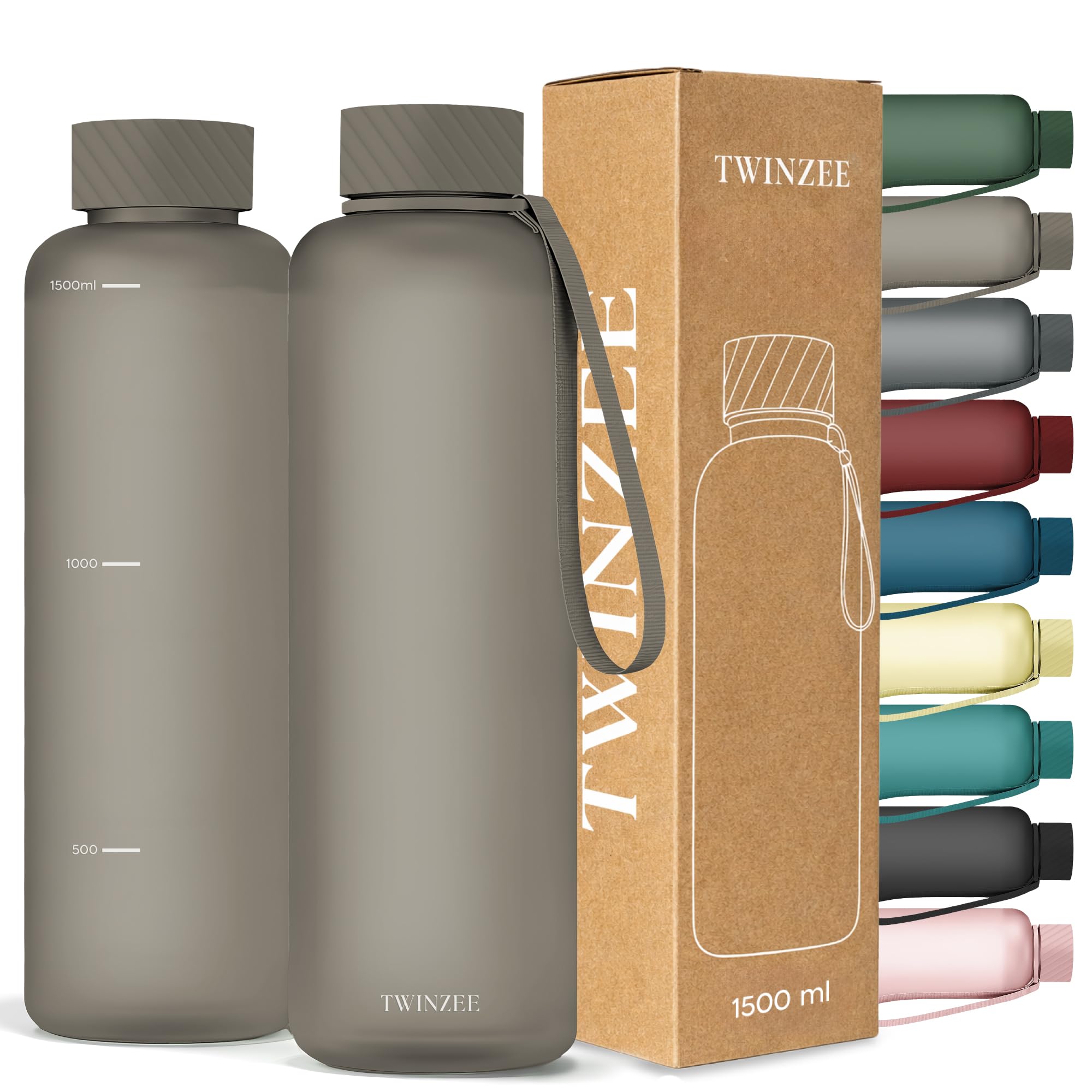 Twinzee Botella Agua 1,5 litro - Sin BPA & Antigoteo, Botella de Agua Deportiva, Oficina, Colegio, Gym, Cantimplora - Tritan Water Bottle, Verde Bosque — view 23