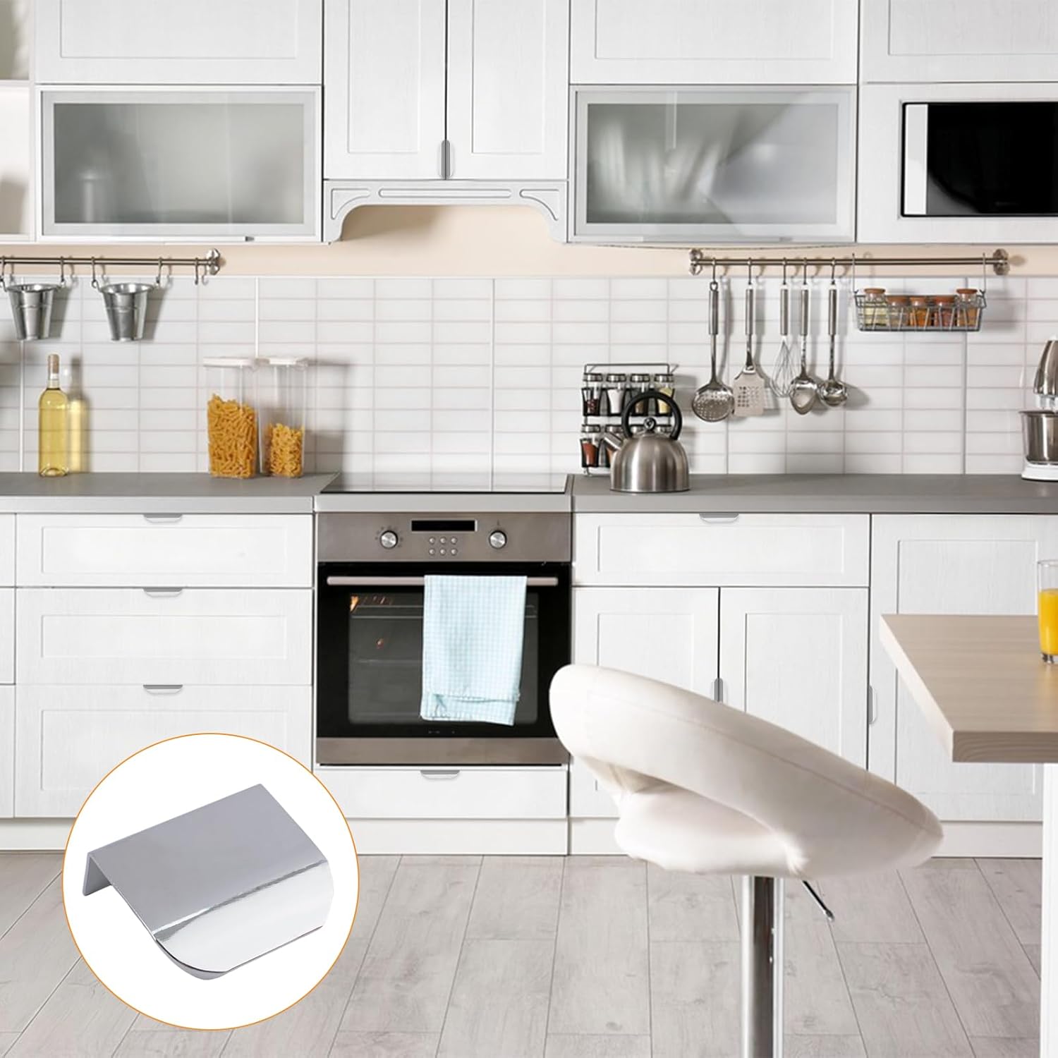 MOROBOR Finger Edge Pull, 20pcs Concealed Handle Aluminum Alloy Invisible Handle 50mm Bright Chrome Furniture Handles Self-Stick Instant Cabinet Drawer Pulls