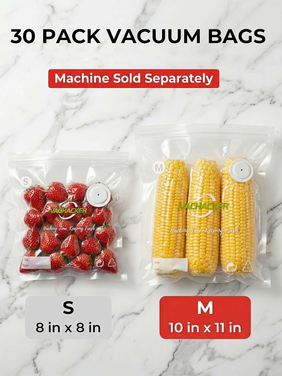 30 Pack Reusable Vacuum Sealer Bags with Valve, 10"x11" BPA Free Replacement Bags for Handheld Sealer, Perfect Starter Kit Refill, Dishwasher & Freezer Safe