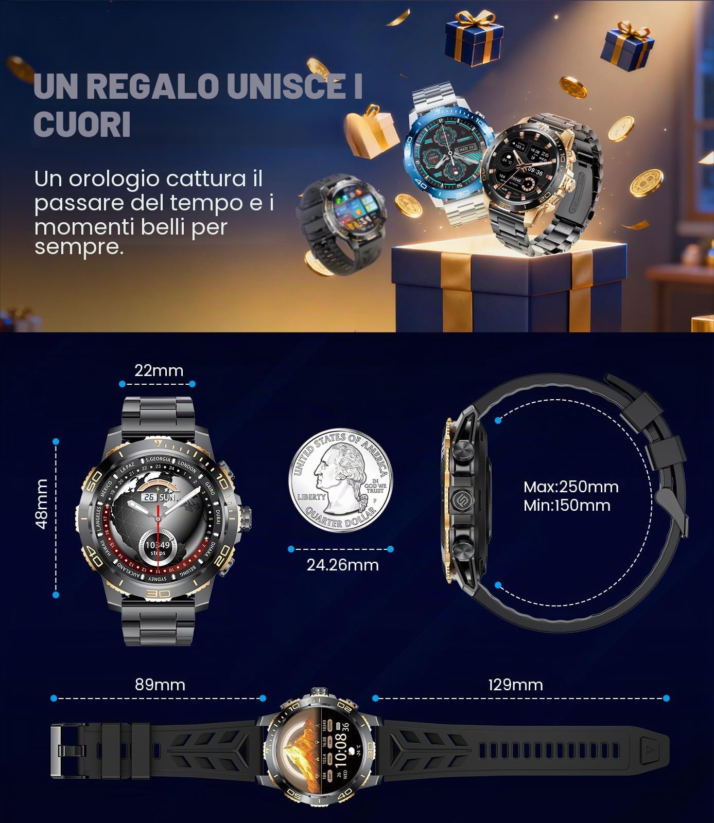 LIGE Orologio Smartwatch Uomo, 800mAh 1.43" AMOLED Smart Watch con 24/7 Frequenza Cardiaca, SpO2, Durata del Sonno, Impermeabile IP68, 200+ Sports Fitness Tracker Orologio per Android iOS Nero