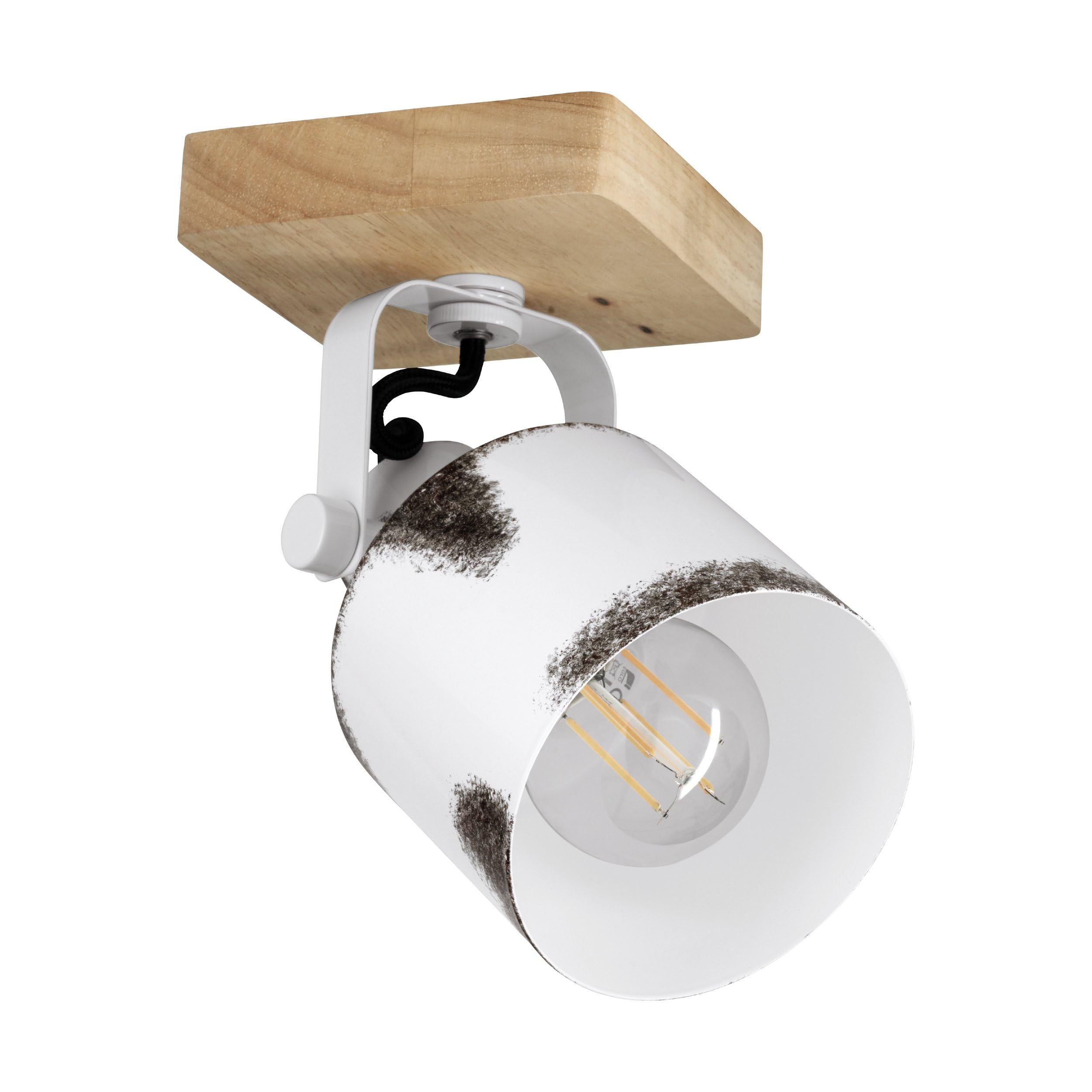 EGLO Wandlampe Kilburn, Wandleuchte für innen mit schwenkbarem Spot, FSC100HB, Wandspot aus Holz und Metall in Weiß mit Rost-Optik, Wand Lampe für Wohnzimmer und Flur, E27 Fassung