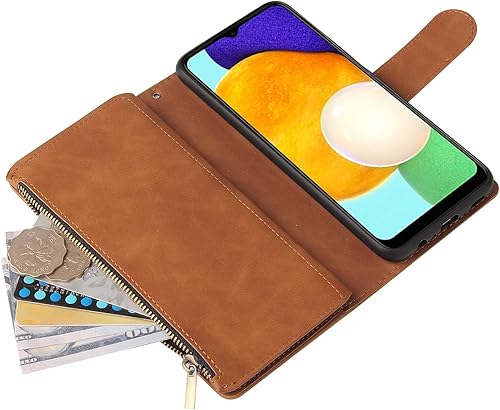 Miniatura 6 de LBYZCASE Funda para Samsung Galaxy A03S con tarjetero, duradera, de lujo, magnética, folio, con cremallera, bolsillo, correa para la muñeca, soporte