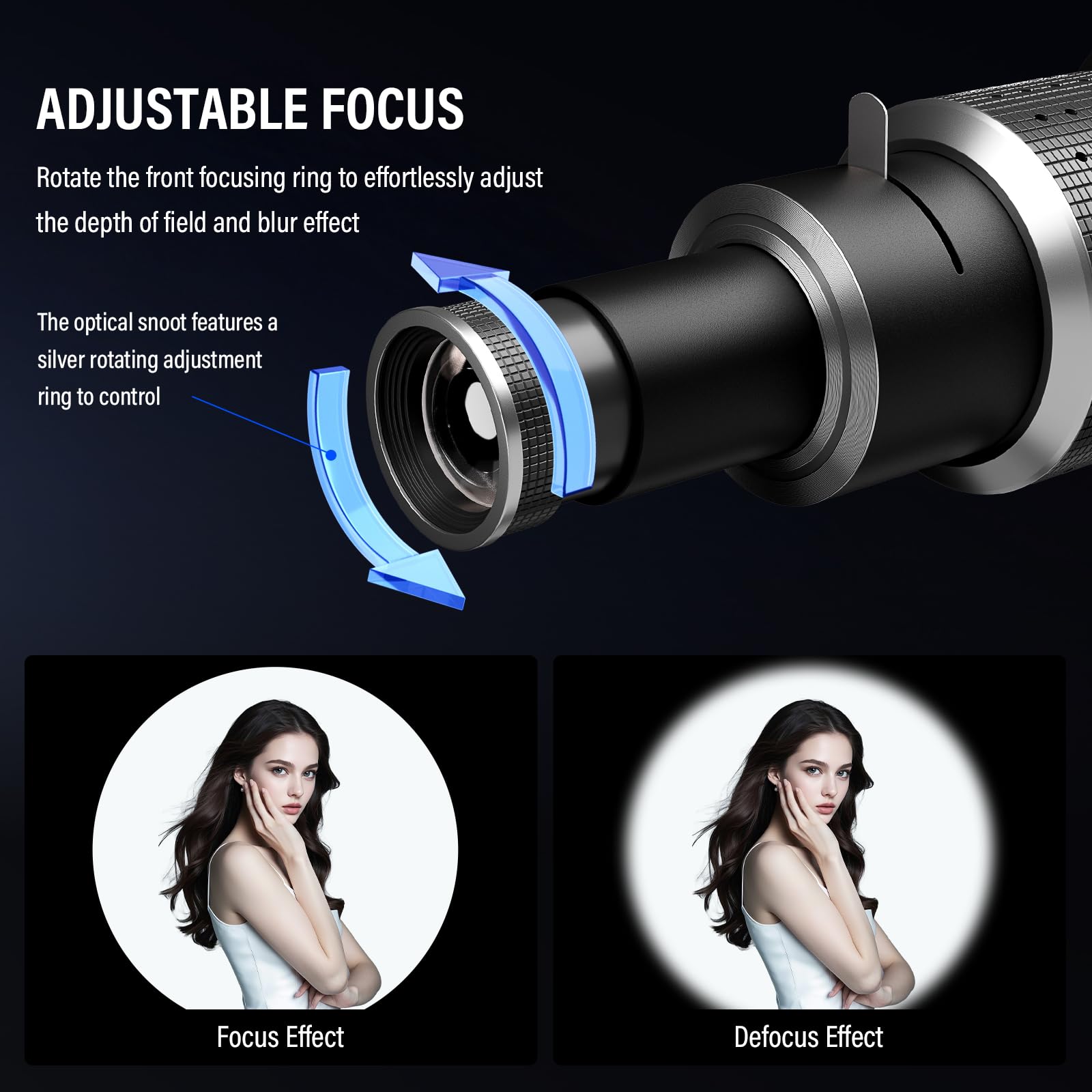 Soonpho Snoot LED con Enfoque óptico con Montura Bowens,Proyector GOBO de Aluminio Bowens con 5 Filtros de Color y 35 Patrones GOBO para Luz LED Monolight,Foco,Flash de Estudio y Luz Continua