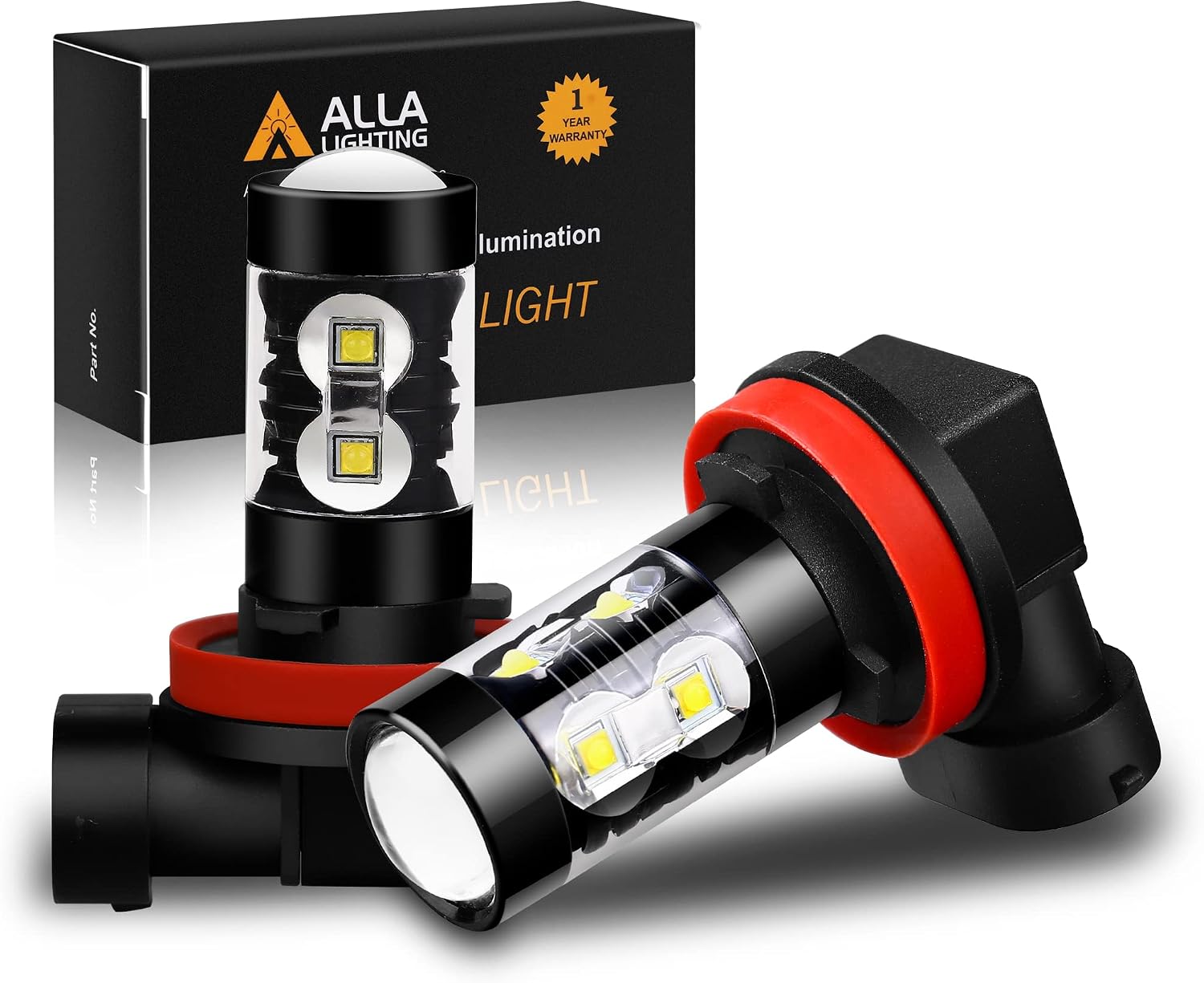 Alla Lighting H8 H11 LED Fog Lights or Daytime Running Lights(DRL) Bulbs, 6000K Xenon White Super Bright High Power 50W 12V H16 Replacement Upgrade