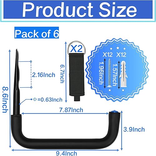 Miniatura 2 de Ganchos de almacenamiento de garaje resistentes, colgador y organizador de garaje de montaje en pared, ganchos de almacenamiento de 9.4 pulgadas