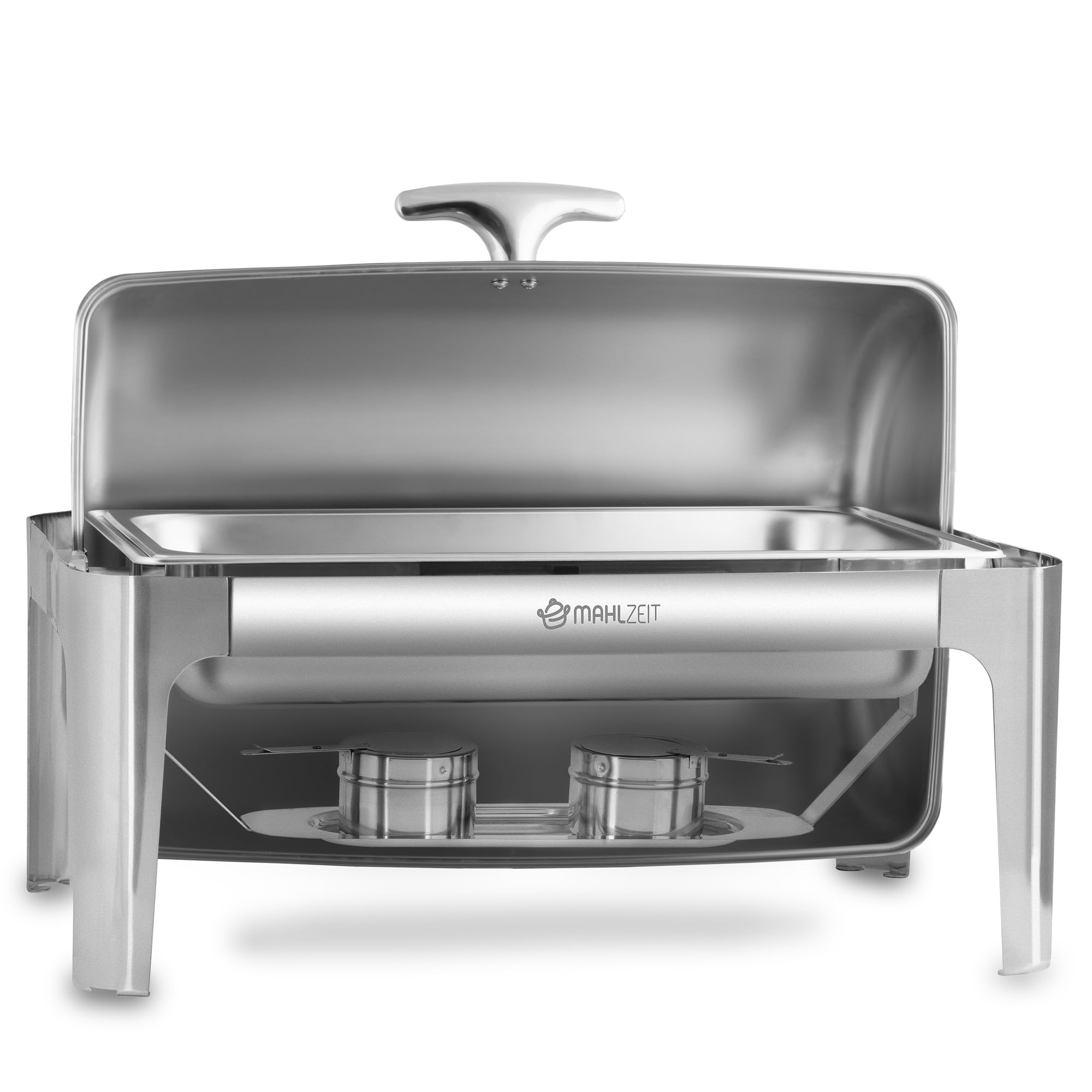 Mahlzeit Edelstahl Chafing Dish mit Rolltop 8 Liter | Speisenwärmer, Wärmebehälter, Bain Marie Rechaud | Warmhaltebehälter Essen, Chafing Dishes für Buffet Catering Gastro und Party, GN Behälter