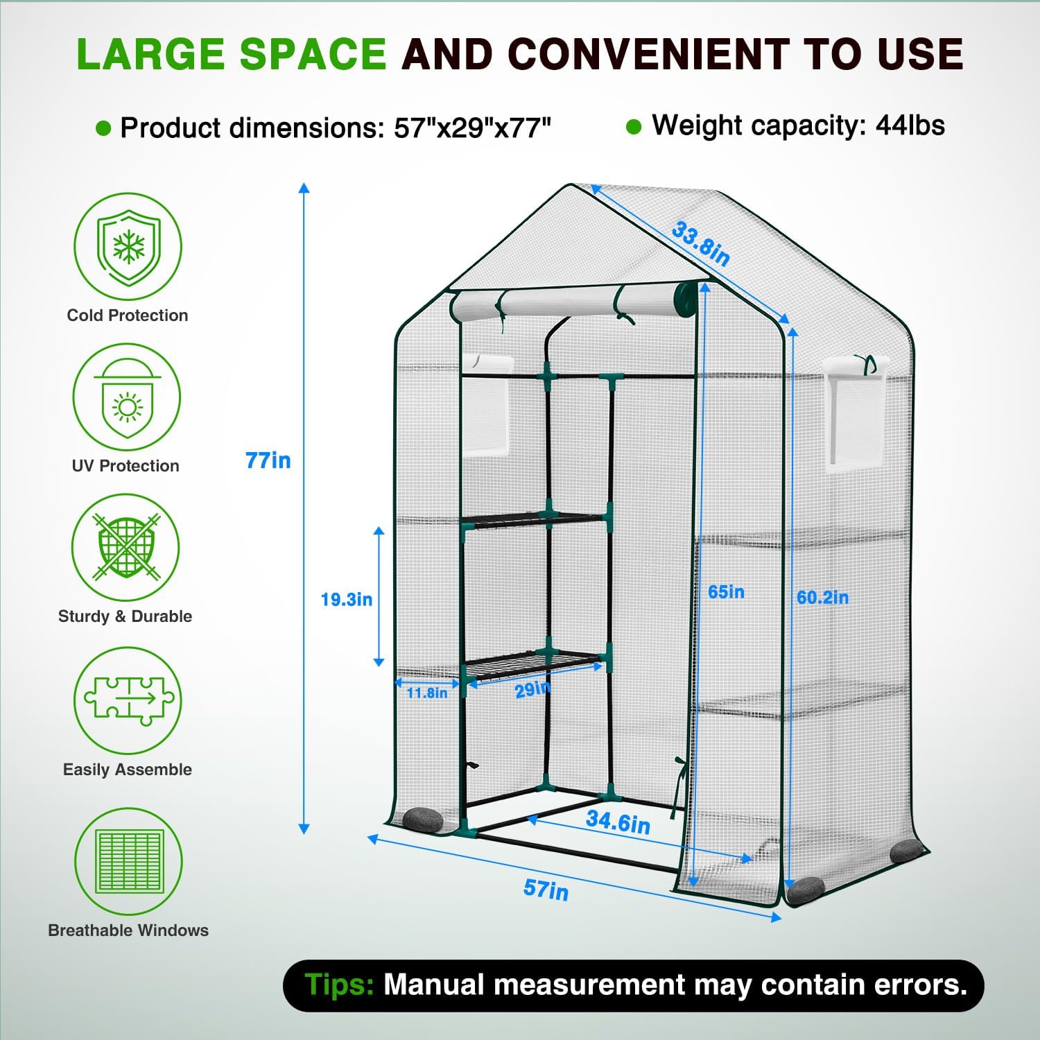 Yesker Greenhouse 57"x29"x77" Walk in Green House - Large Outdoor/Indoor Greenhouses with 4 Shelves Waterproof PE Cover & Windows, Portable Greenhouse Kit for Winter Backyard Gardening Patio, White image 2