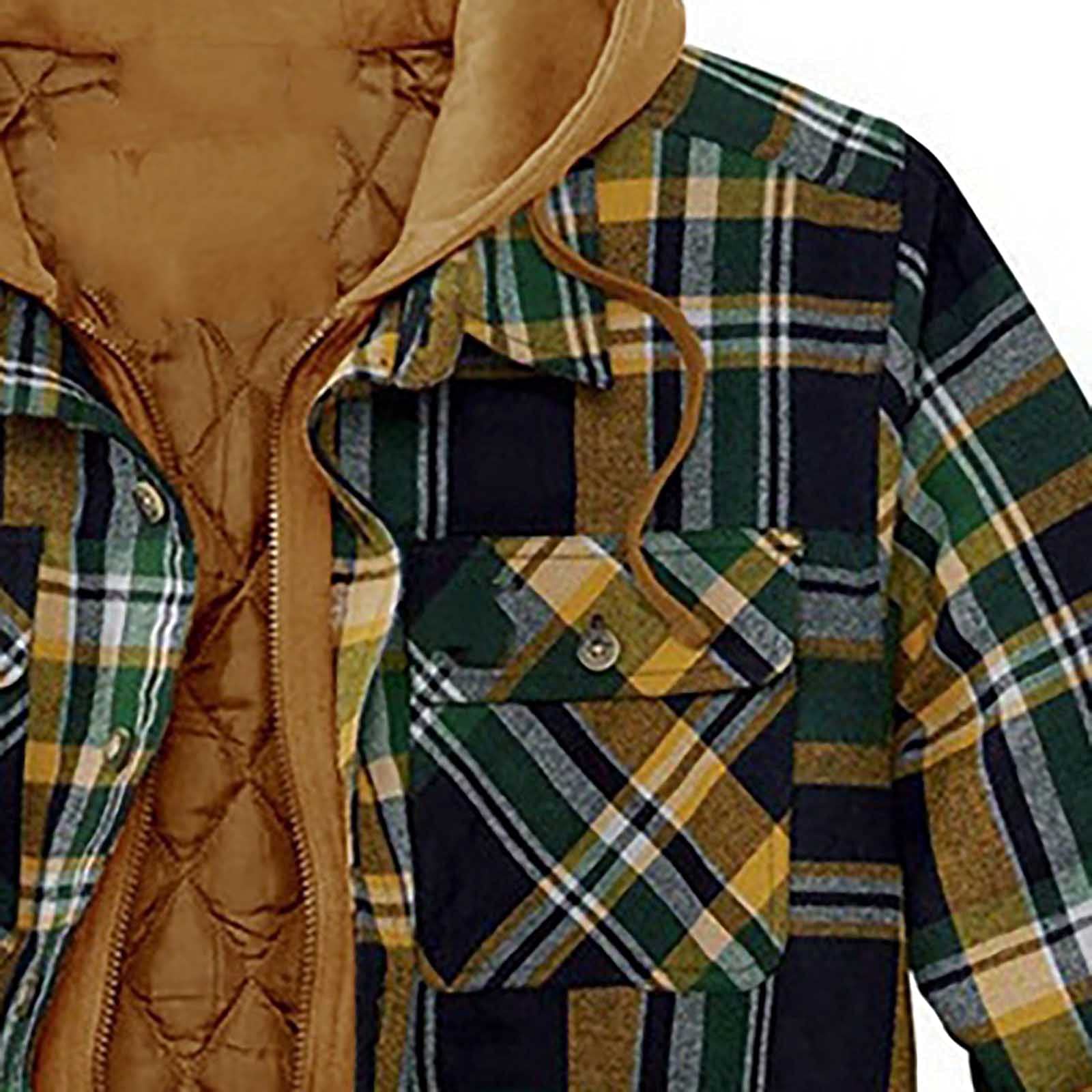 Herren Karohemd Winter Thermohemd Kapuzenhemd Herbst Hemdjacke Dünner Gesteppte Gefütterte Leichte Freizeitjacke Schützendem Holzfällerhemd Kariertes Arbeitshemd