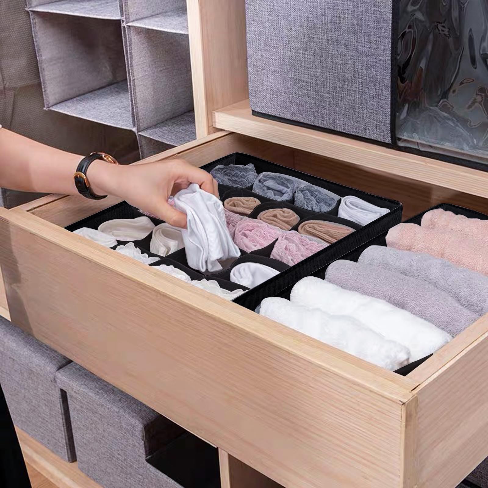 Bazasa 8 Organizer Pieghevoli Per Cassetti | Rosa Antico | Divisori In Tessuto Per Biancheria Intima, Calze E Accessori - 4