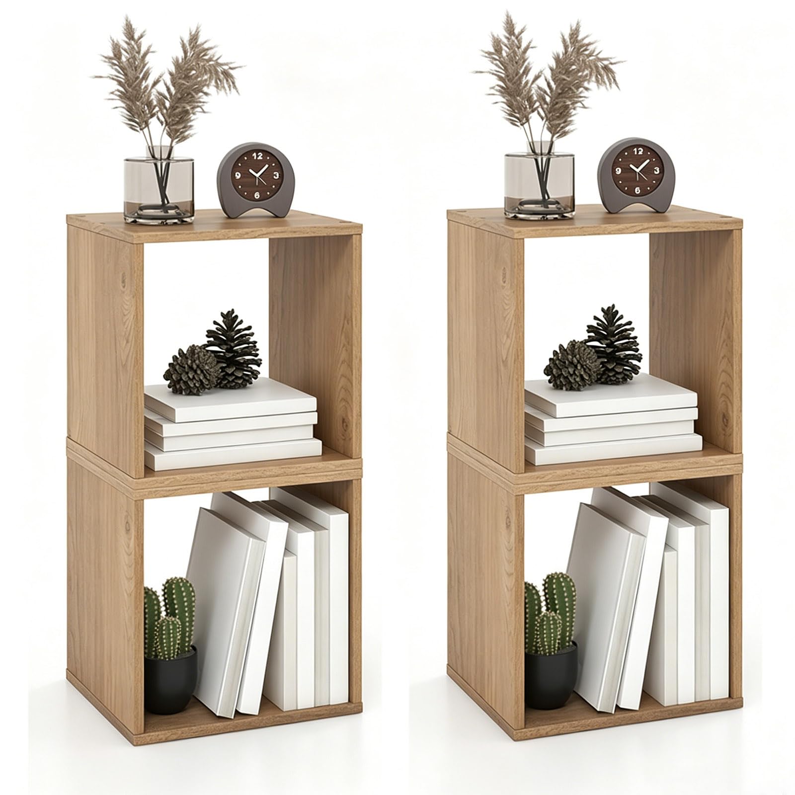 Amazon.com: SILKYDRY 2 Stackable Cubes Bookcase, Wooden Cubby