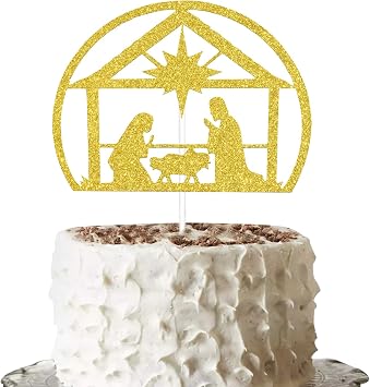 Nativity Christmas Cake Topper Gold Glitter, Jesus Christmas Decorations, Christmas Cake Toppers, Merry Christmas Cake Topper, Christmas Religious Decorations, Happy Birthday Jesus Party Decorations