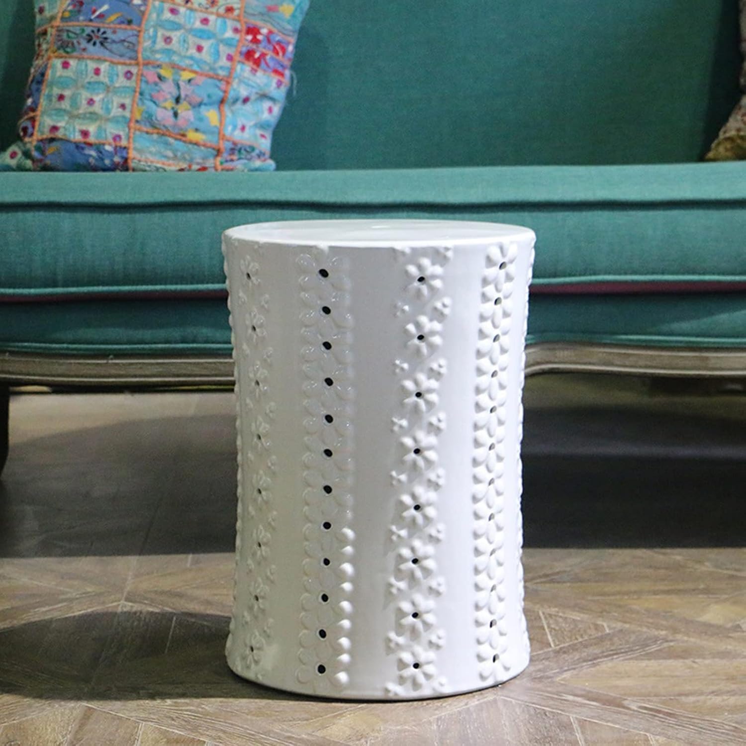 Decorative Garden stools, Solid-Color Floral Ceramic Stool, Nordic Style Home Decoration, Living Room and Study Room, Large Floor-to-Ceiling Ornaments.(B)