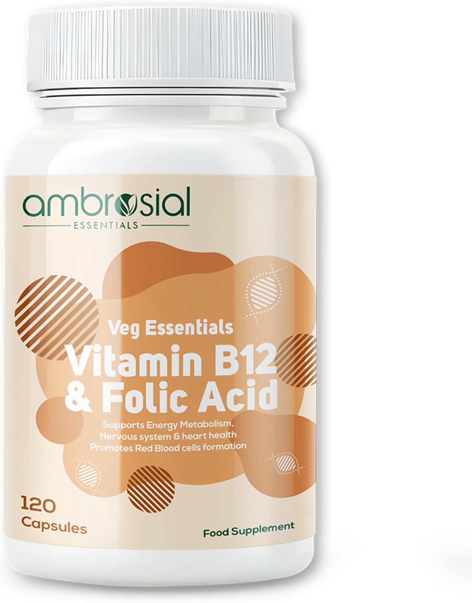 Vitamin B12 1000 mcg + 500 mcg Folic Acid | 1500 mcg | Folic Acid | Reduction of Tiredness & Fatigue | B12 Supplement | Immune System, Energy & Brain Support (Pack of 1-120 Capsules)