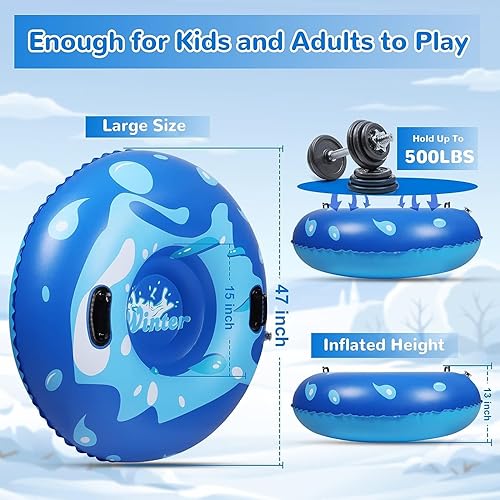 Miniatura 2 de Snow Tube, 47 Inch Cold-Resistant PVC Inflatable Big Snow Sled for Kids and Adults, Thickened Heavy Duty Hard Bottom Sleds Snow with Handles, Winter