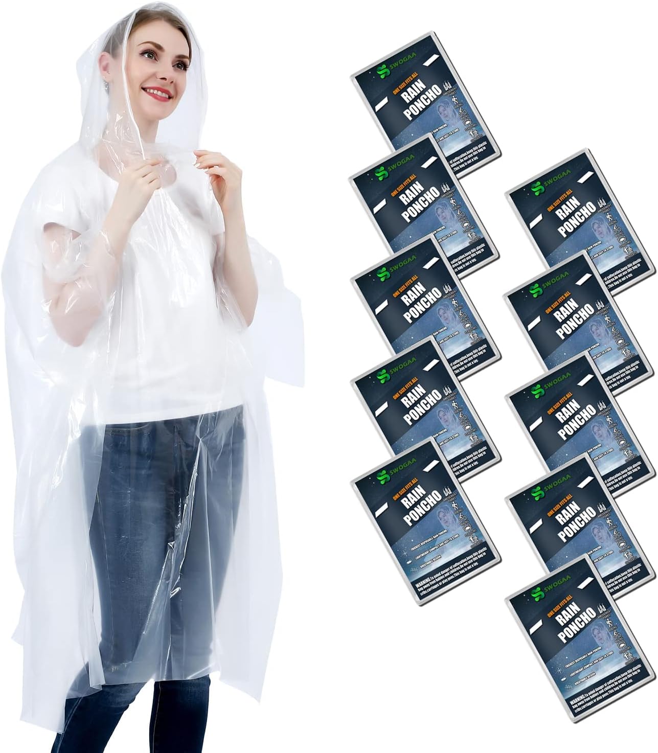 SWOGAA Disposable Rain Ponchos for Kids 6 Pack/Adults 10 Pack/Ponchos Family Pack Extra Thicker Emergency Ponchos