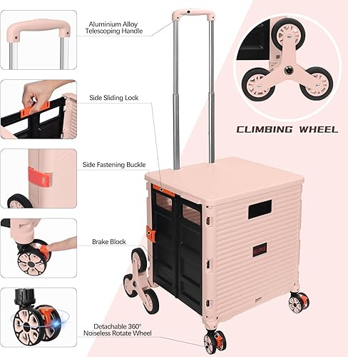 Miniatura 2 de SELORSS Carrito plegable de utilidad, carrito plegable con ruedas para subir escaleras, cesta para profesores con tapa, resistente al desgaste,