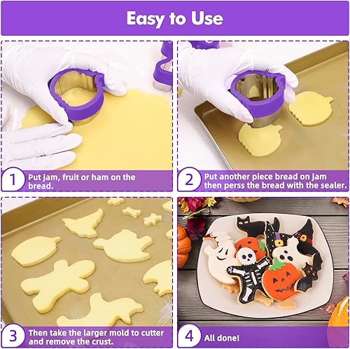 Miniatura 4 de NPET Cortadores de galletas de Halloween para el almuerzo de los niños, 10 unidades, cortadores de galletas de Halloween sin cortar, mantequilla de