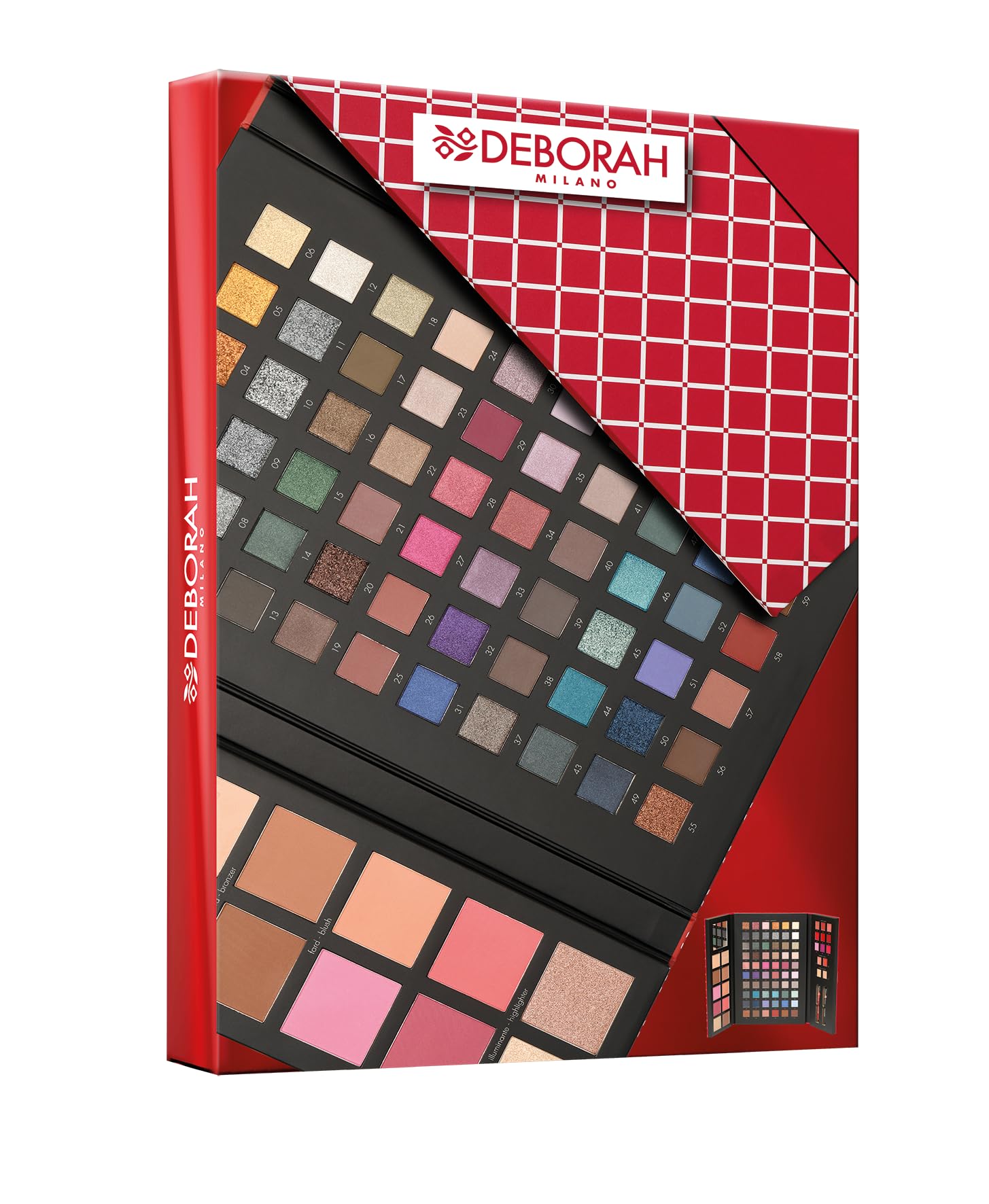 Deborah Milano - Geschenkset für Damen, Make Up Beauty Gift Nr. 4 Large, inklusive Palette von Lidschatten, Gloss, Lippenstift und Gesichtspuder mit verschiedenen Oberflächen und Farben, aus
