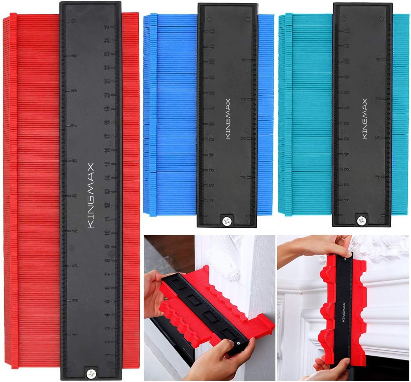 KINGMAX Contour Gauge Duplicator,3 pieces Profile Gauge Shape Duplicator Copying Tool,Plastic Contour Duplications Gauge Copy Irregular Shapes Measuring for Corners and Contoured (10 In 5 In 5 In)