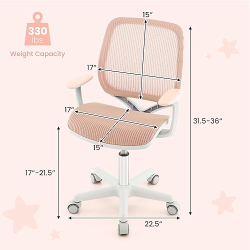 Miniatura 21 de Costzon Silla de escritorio para niños, silla de computadora de estudio de altura ajustable con reposabrazos, ruedas de freno de sentado, silla de