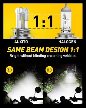 AUXITO H4 Light Bulb Hi/Low for Motorcycle, 400% Brighter, 9003 Bulb 6000K Cool White H4 Fog Light Fanless, Plug and Play, Pack of 1