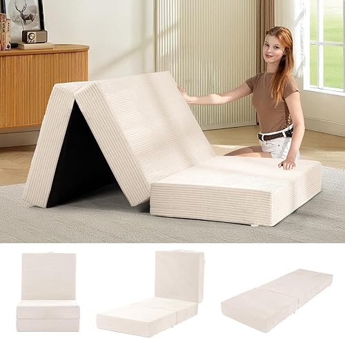 Miniatura 19 de Colchón Tri-Fold de 6 Pulgadas Tamaño Full - Cama Sofá Futón Plegable con Funda Removible Lavable, Colchón Futón de Espuma Viscoelástica Plegable |