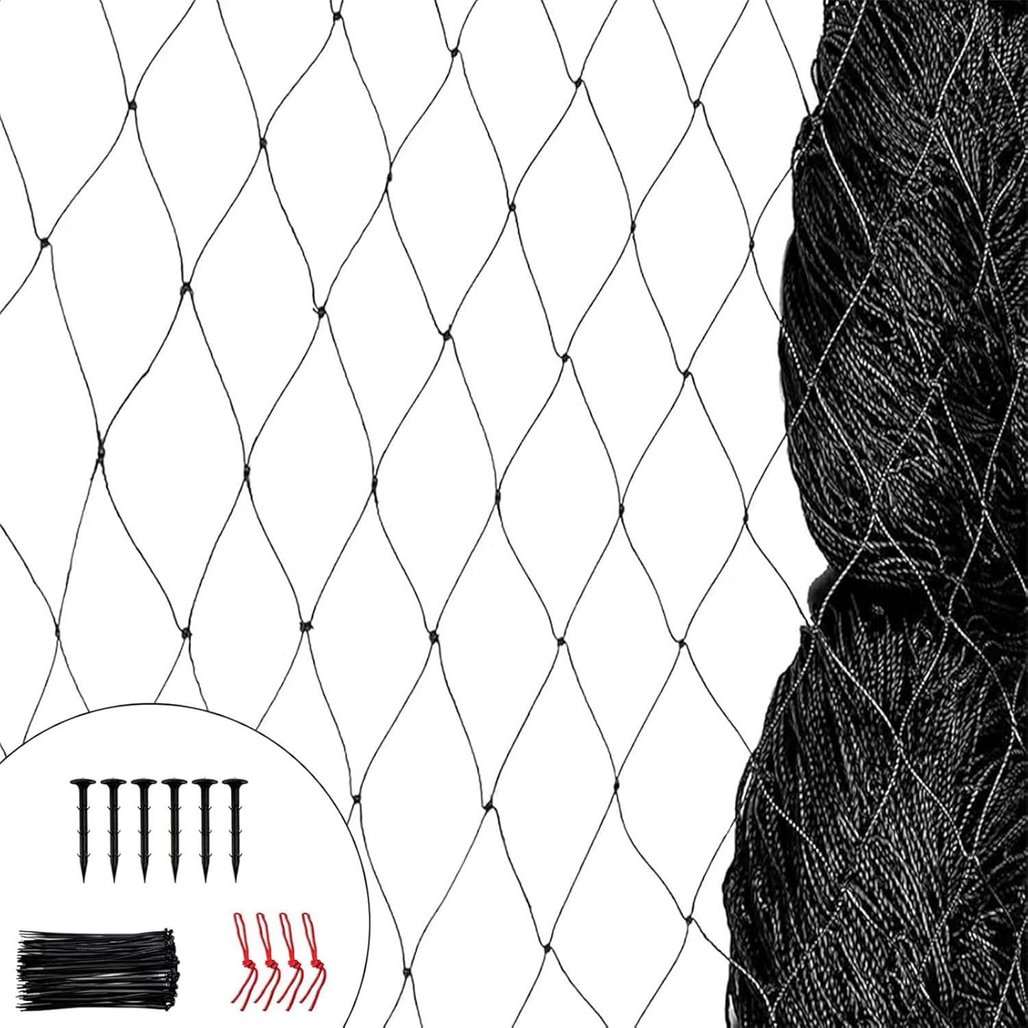Chingcoo Pond Net 7.5 x 25 m Fine Mesh Strong Nylon Multifilament Pool Net Fruit Tree Net Garden Net Bird Repellent Net with 50 Cable Ties 6 Pegs 8 Straps (6 cm, 7.5 m x 25 m)