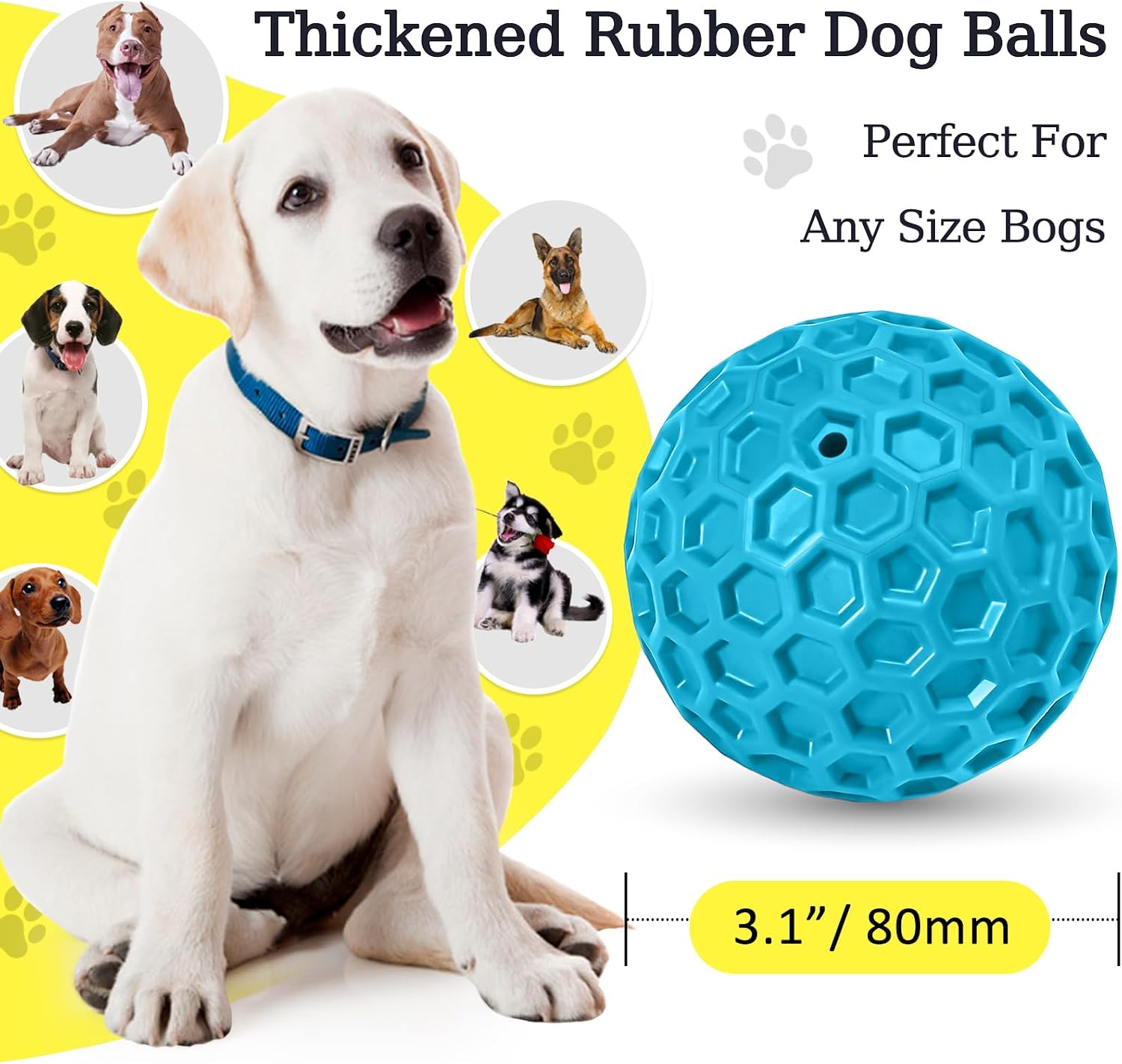 Indestructible Squeaky Dog Ball for Aggressive Chewers, Rubber Interactive Dog Toy for Teething, Relieving Anxiety. Chew Toy for Large, Medium Breeds, Outdoor & Indoor Ball. thumbnail