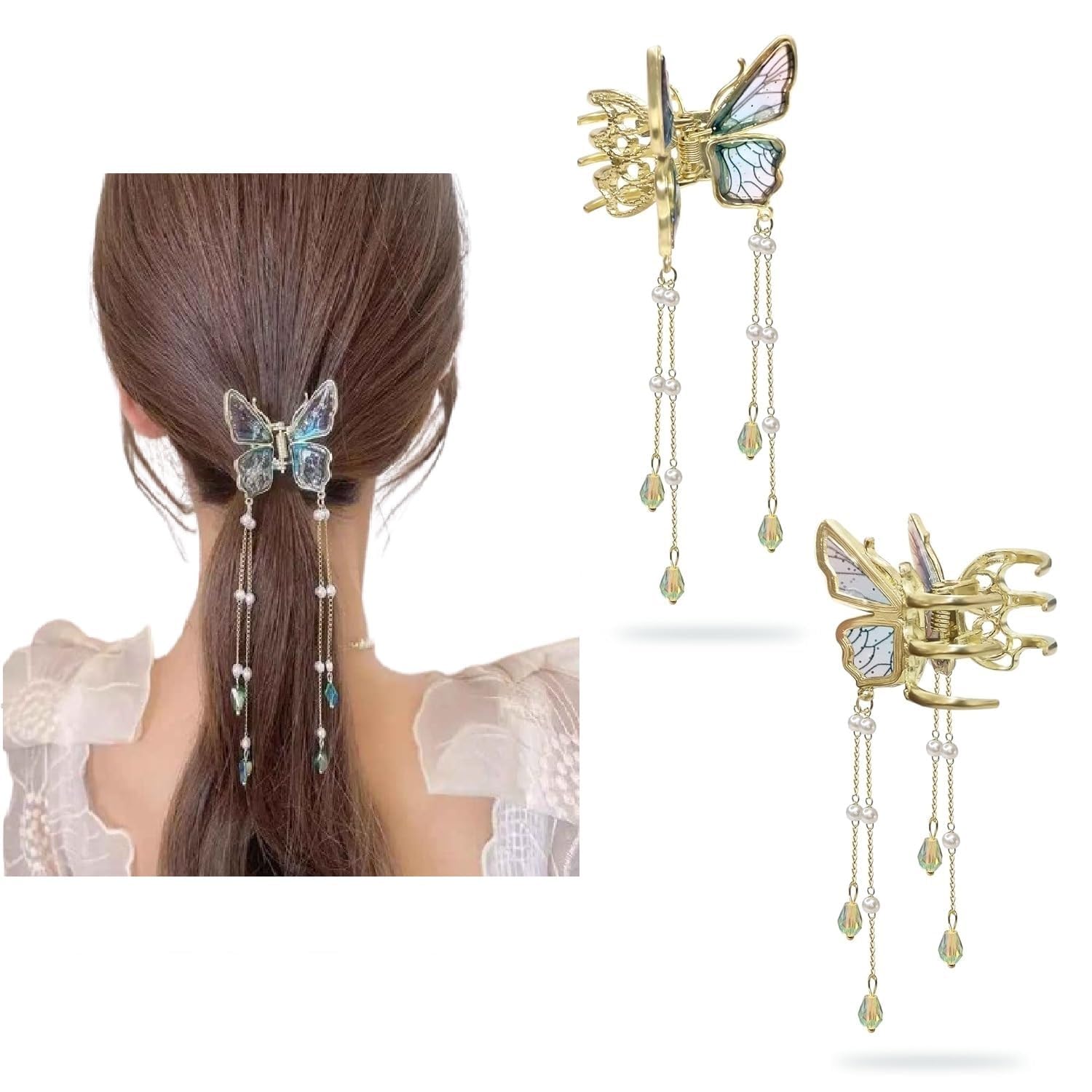 Butterfly Claw clips for Women - 3D Butterfly clutcher Hair Style Accessories - 5.5 inch Tassle Hair accessories for Women Stylish Wedding (1 Piece)-image-44