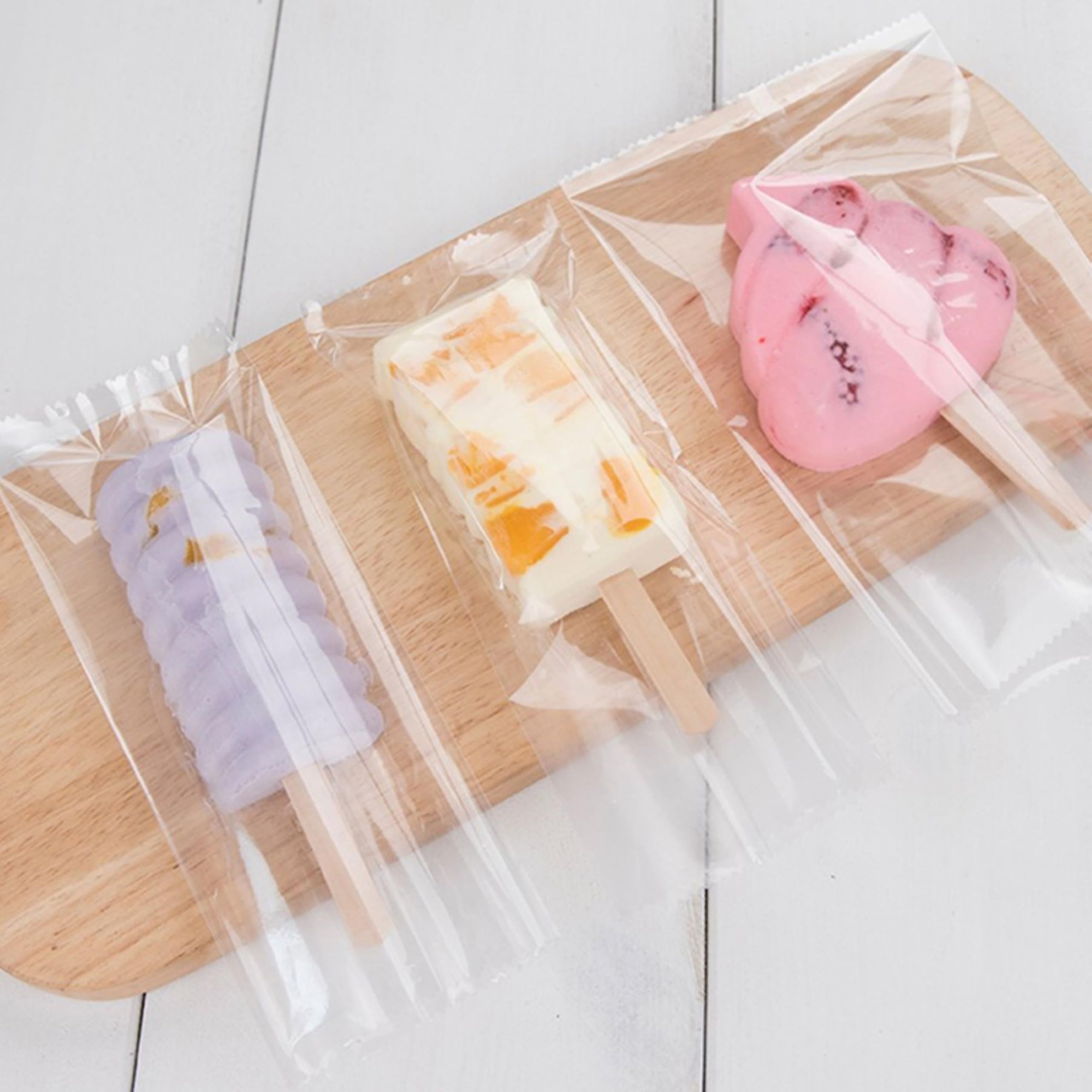 Pack de 200 bolsas transparentes para paletas de hielo de grado alimentario – térmicas, fáciles de usar y resistentes – ideales para polos, helados, caramelos y envasado caliente (12x19CM)