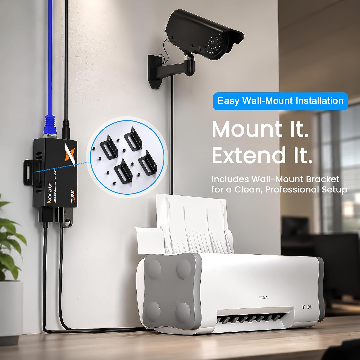 USB 2.0 Extender Over Ethernet Cat6/7 Up to 164ft/50m, 4 USB Hub Ports Extender Sender & Receiver, Plug and Play, 480Mbps, PoC Power Over Cable (RX), Built-in ESD Protection for PC, Printer