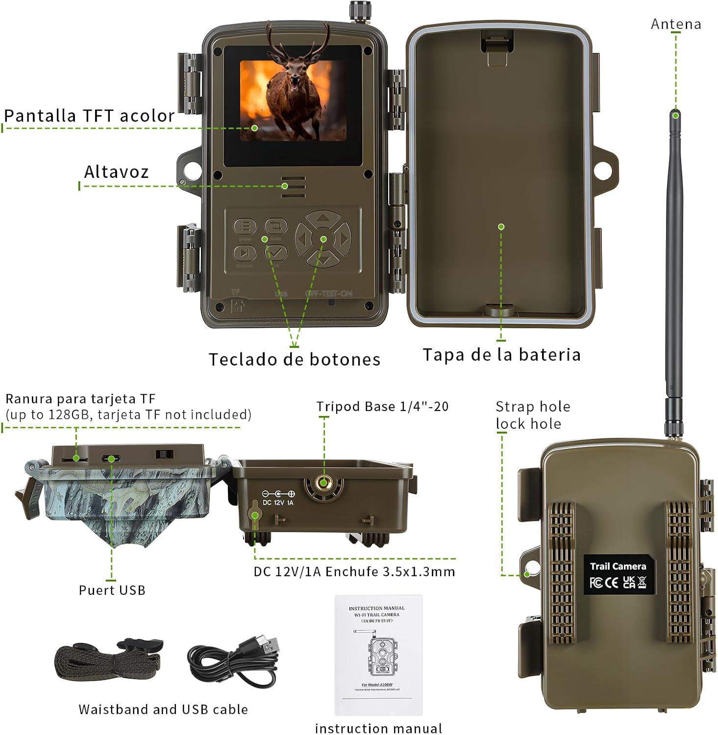 Folgtek A106W Trail Camera labeled components