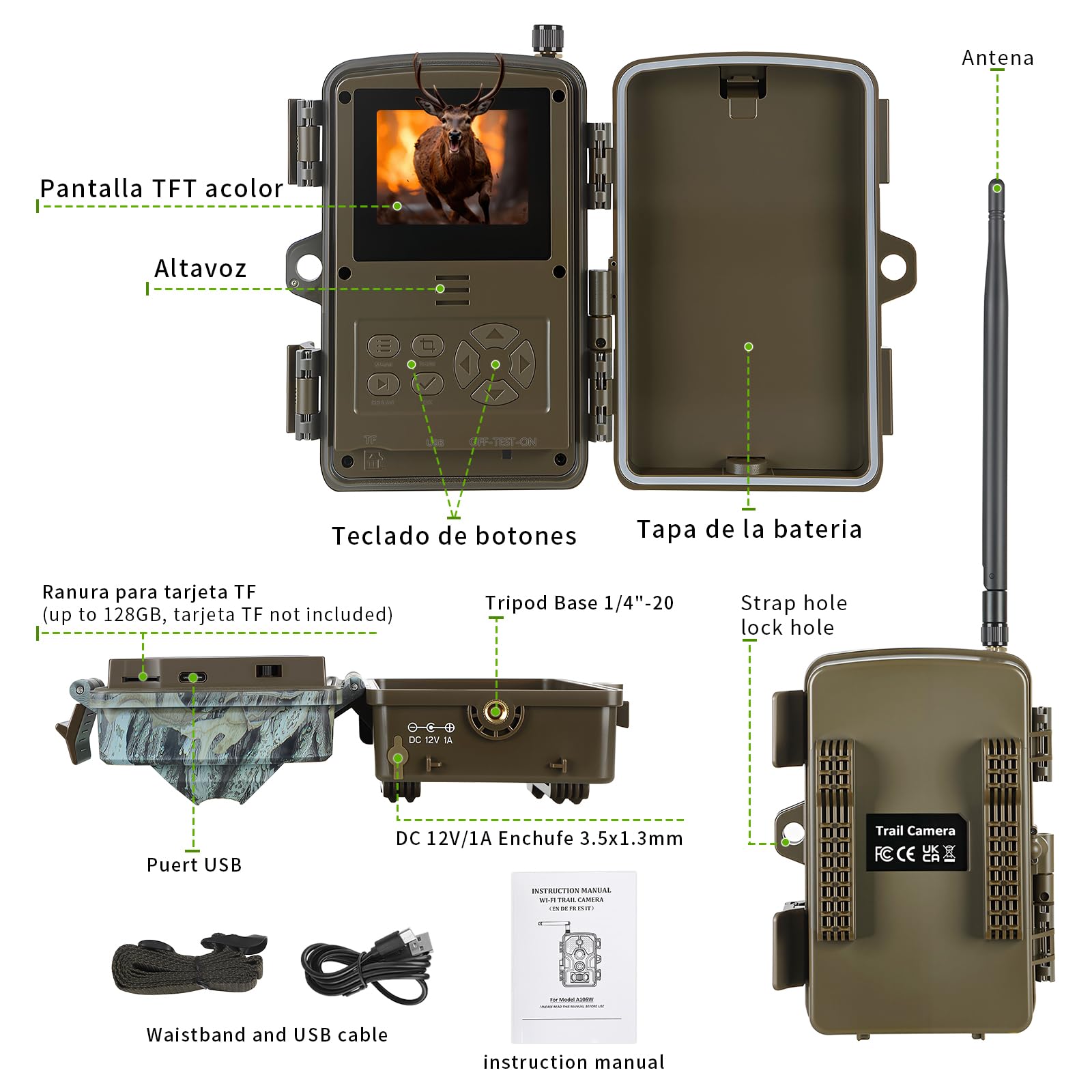 Caméra de Chasse Wi-FI 4K 64MP avec Vision Nocturne Détecteur de Mouvement pour la Chasse, L'observation de la Nature