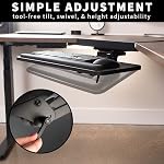 VIVO Black Under Desk Corner 25 x 10 inch Keyboard Tray, MOUNT-KB03B | Computer Keyboard and Mouse Platform with Corner Connector, Under Table Desk Mount for L-Shaped Workstations, Full Swivel