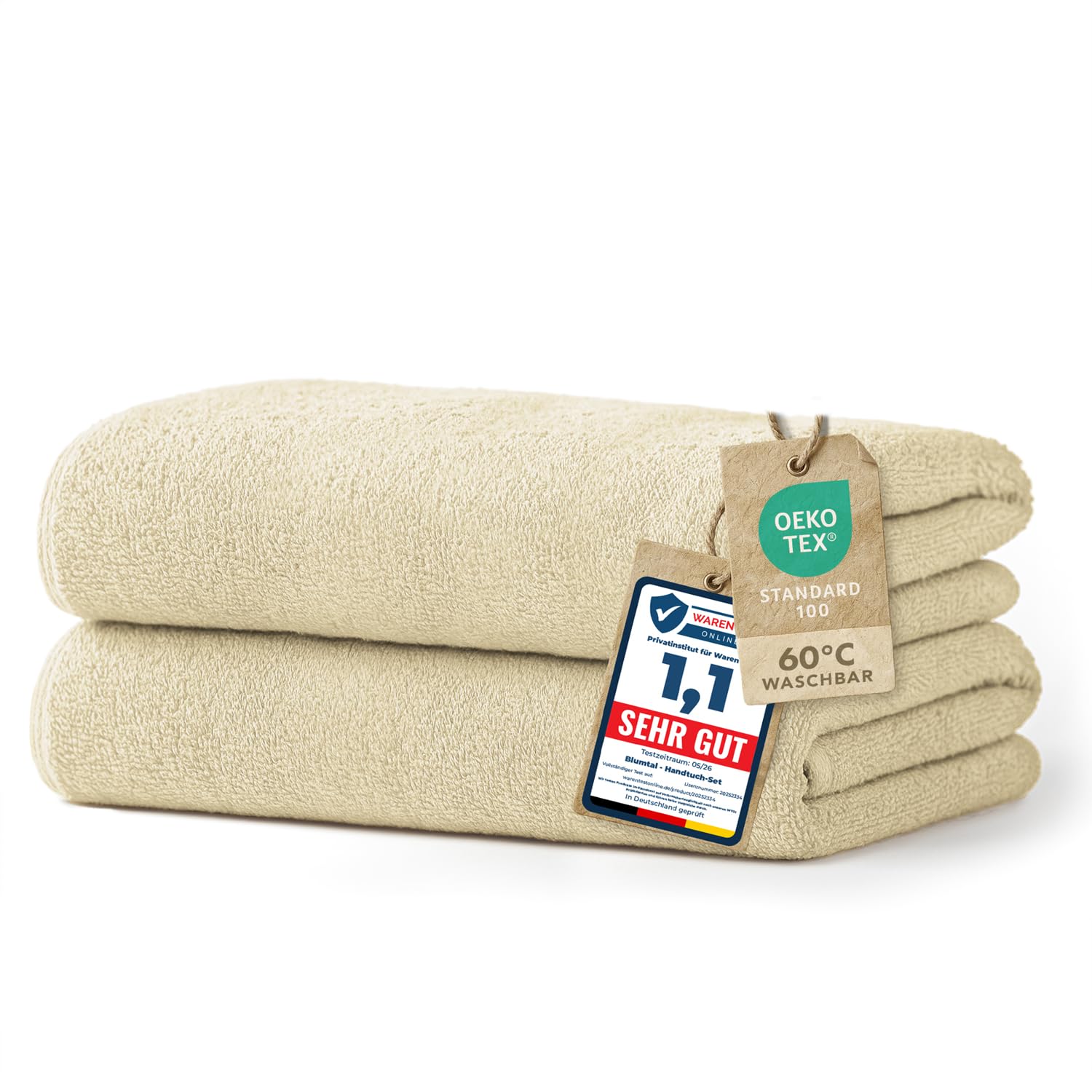Blumtal Premium Frottier Handtücher Set 2 teilig 100% Baumwolle - Oeko-TEX zertifiziertes Badetuch 2X (70x140 cm) - Ultra saugstarkes Frottiertücher Set waschbar °60 - Towel - Handtuch Beige
