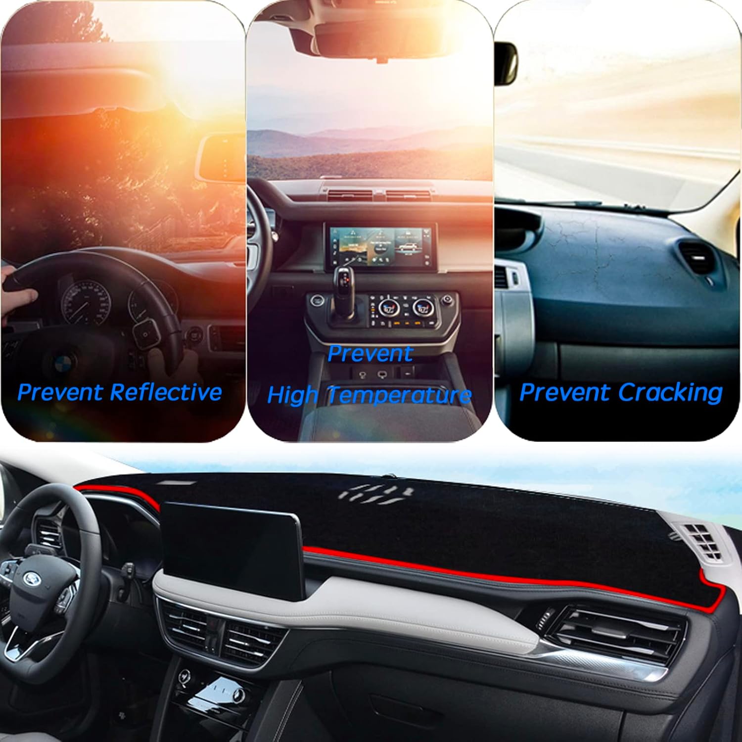 Dash Mat Cover Custom Interior Center Console Compatible with Ford Escape Titanium SUV 2020 2021 2022 Dashboard mat Covers Accessories (with HUD)