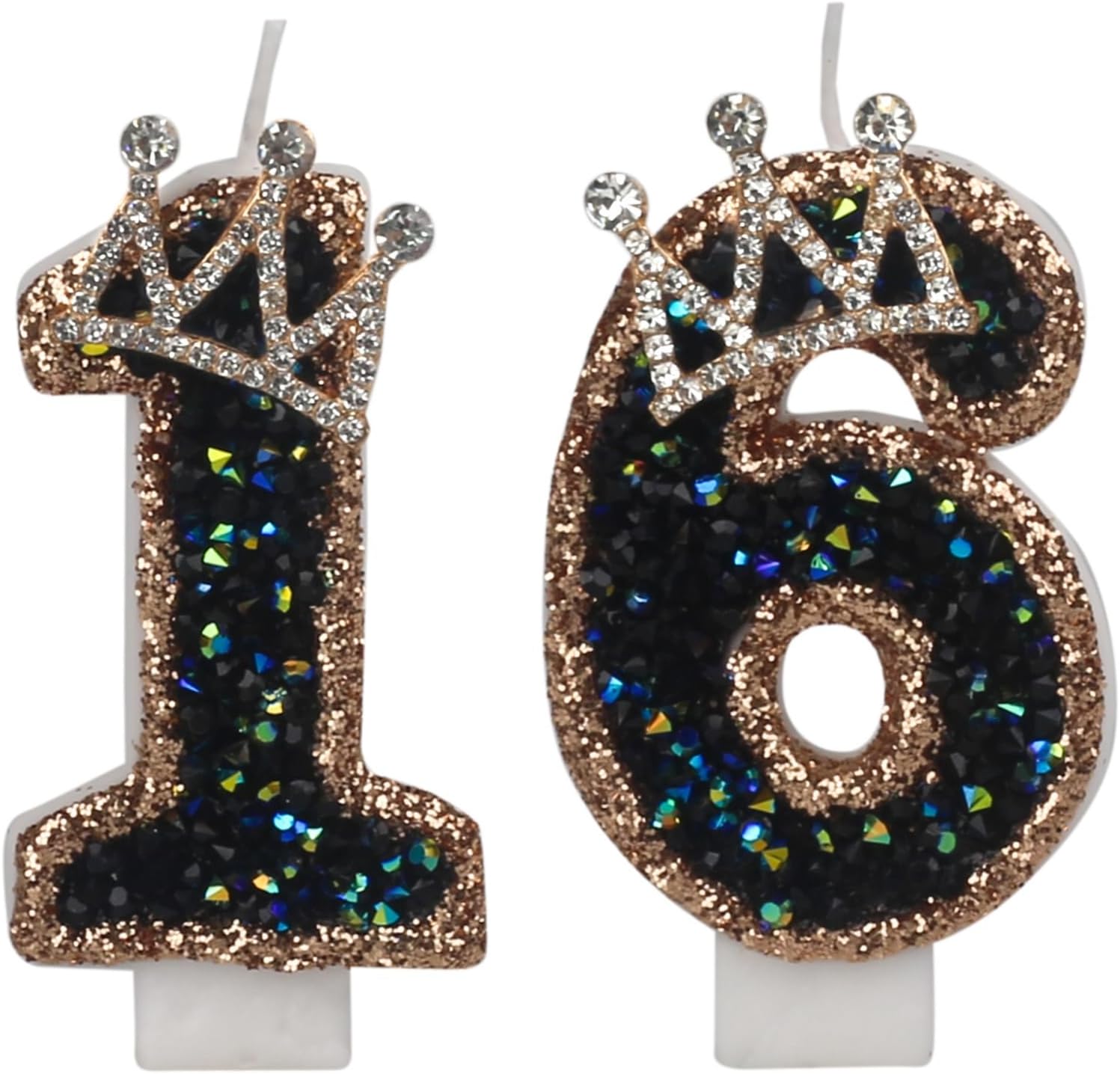 Birthday Number 16 Candles,16th Black Crown Birthday Candles for Cake,Glitter Number 16 Candle Cake Topper with Sequins for Birthday Party Wedding Decoration Celebrations Supplies (Black, Number 16)