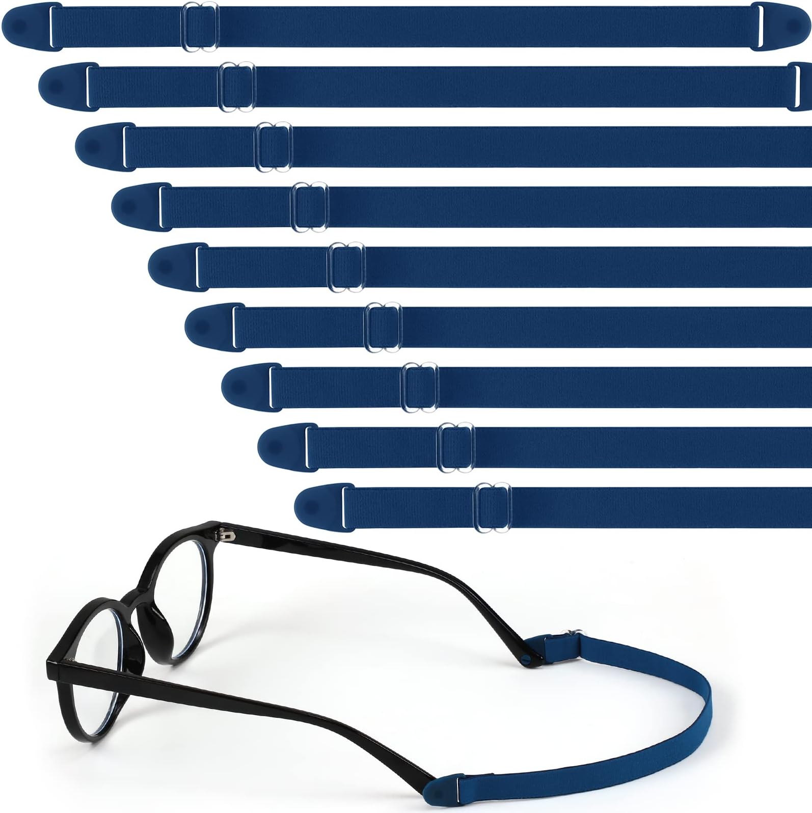 Oudain 9 Pcs Kids Glasses Strap with Snap Button Elastic Adjustable Eyeglass Band Nonslip Glasses Holder for Kids Safety Eyewear Retainers for Toddler Sports Eye Glass Sunglasses Lanyard (Navy Blue)
