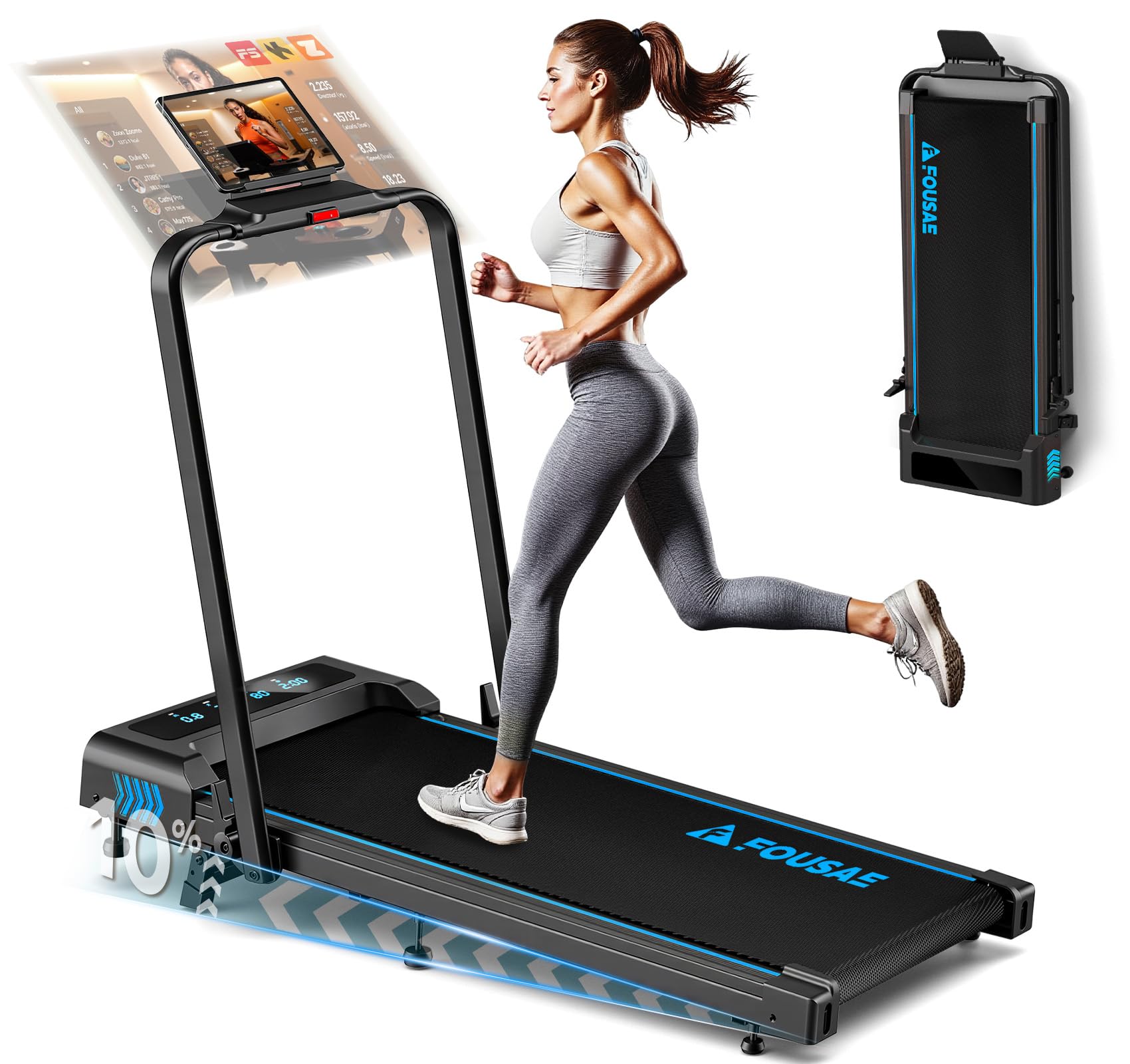 5-in-1 Walking Pad with 10% Incline, 7.5 MPH Treadmills for Home Foldable