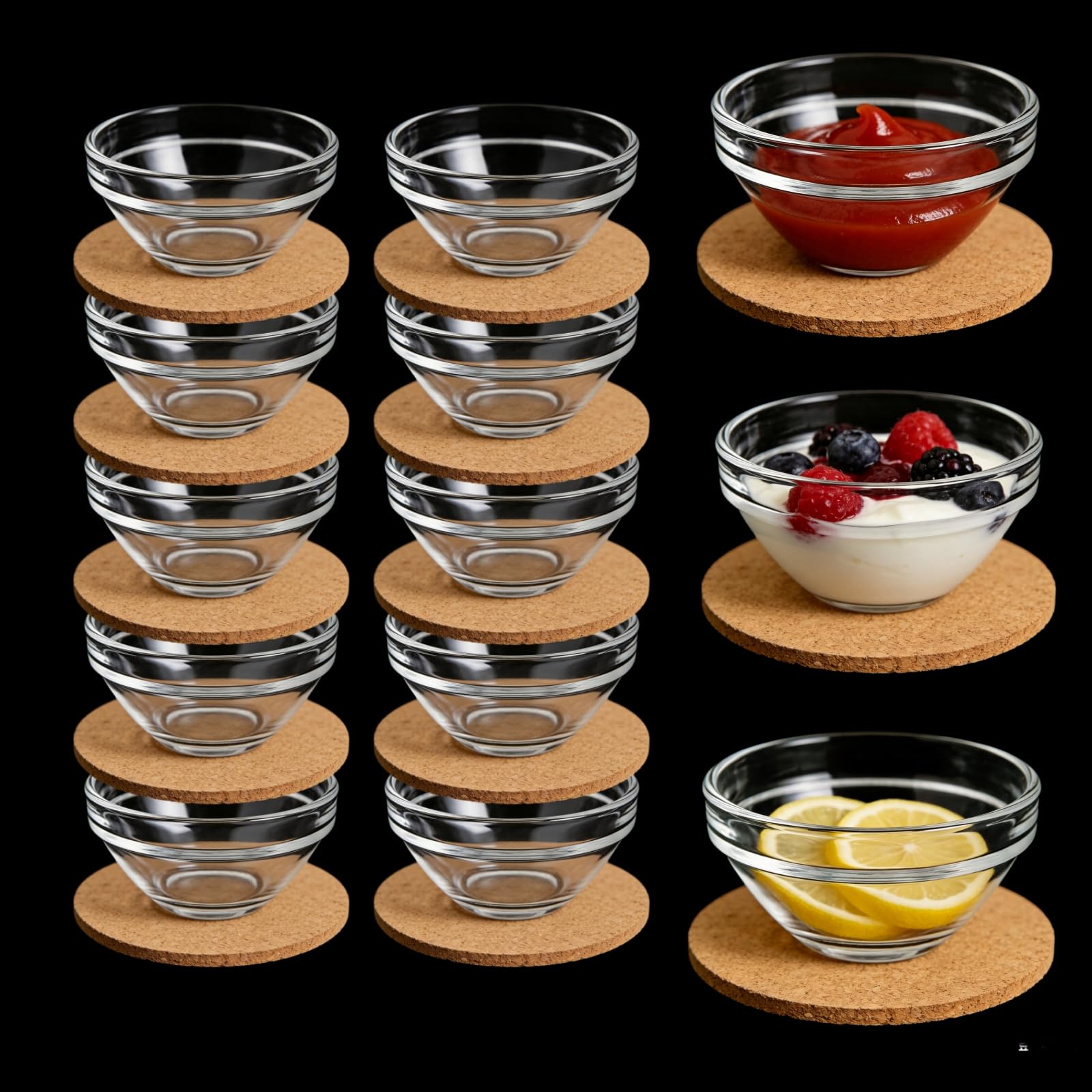 Ciotole Cucina Set con Vassoio 10 Pezzi Coppette Gelato Ø 7,5 cm Ciotoline per Aperitivo 75 ml Ciotoline per Salse Ciotola in Vetro Coppette Macedonia con Vassoio 10 PCS