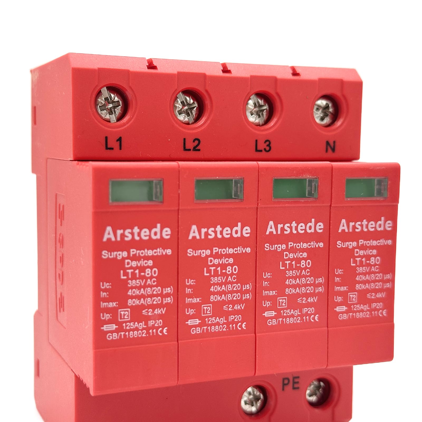 Scaricatore di Sovratensione,4P Dispositivo di Protezione Contro le Sovratensioni da Fulmini 385V CA 40kA Scaricatore di Sovratensione su Guida DIN per Protezione Contro i Tuoni